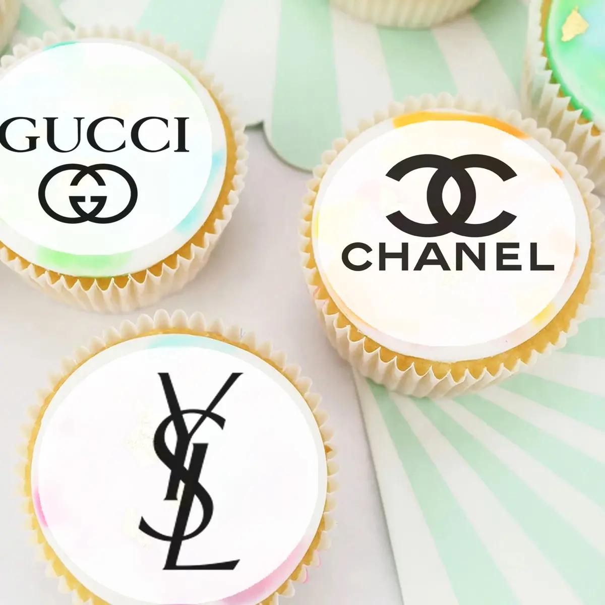Gucci Chanel Lv Designer Logo Pre-Cut Edible Icing Cupcake Or Cookie Toppers 1