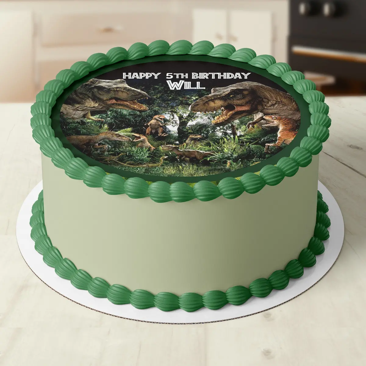 Dinosaurs Pre-Cut Round Edible Cake Topper 1