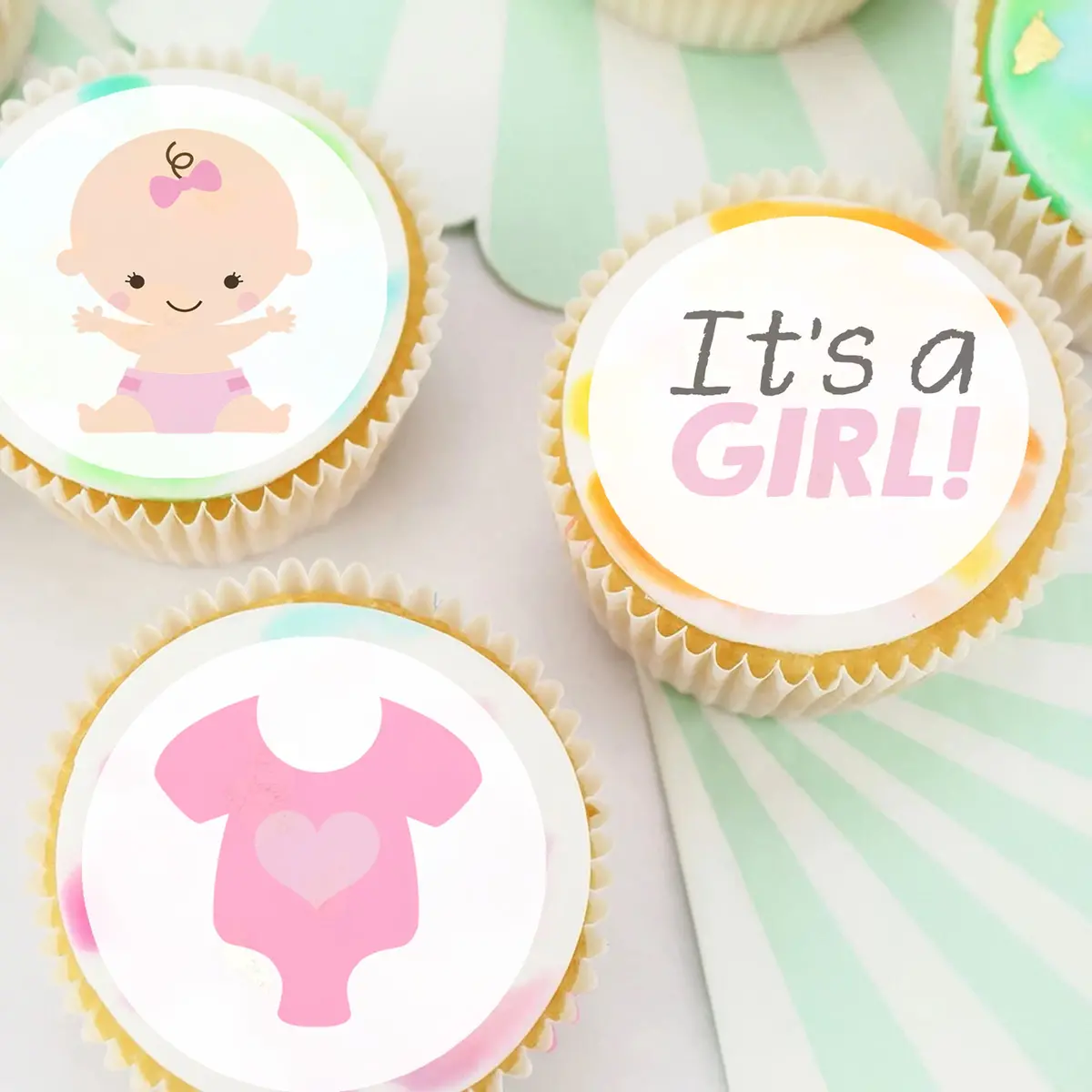 Baby Girl Pre-Cut Edible Icing Cupcake Or Cookie Toppers 1