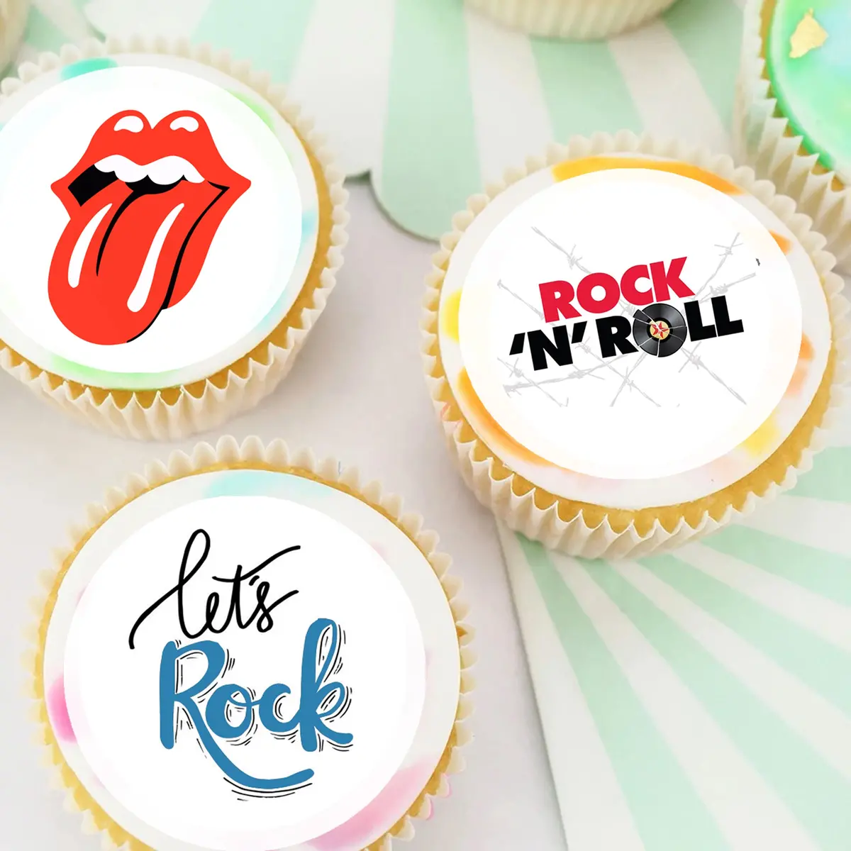 Rock & Roll Inspired Pre-Cut Edible Icing Cupcake Or Cookie Toppers 1