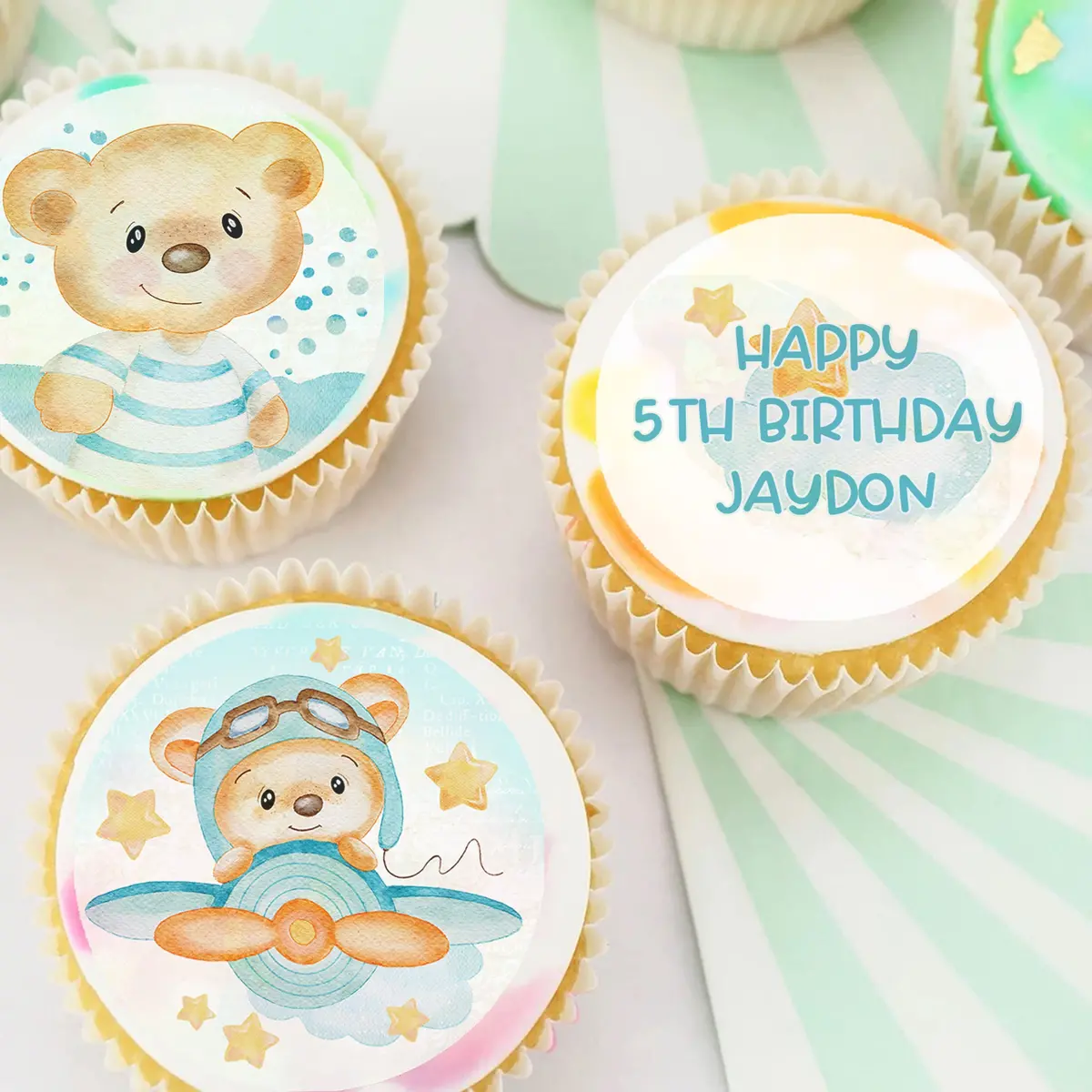 Cute Teddy Bears Pre-Cut Edible Icing Cupcake Or Cookie Toppers 1