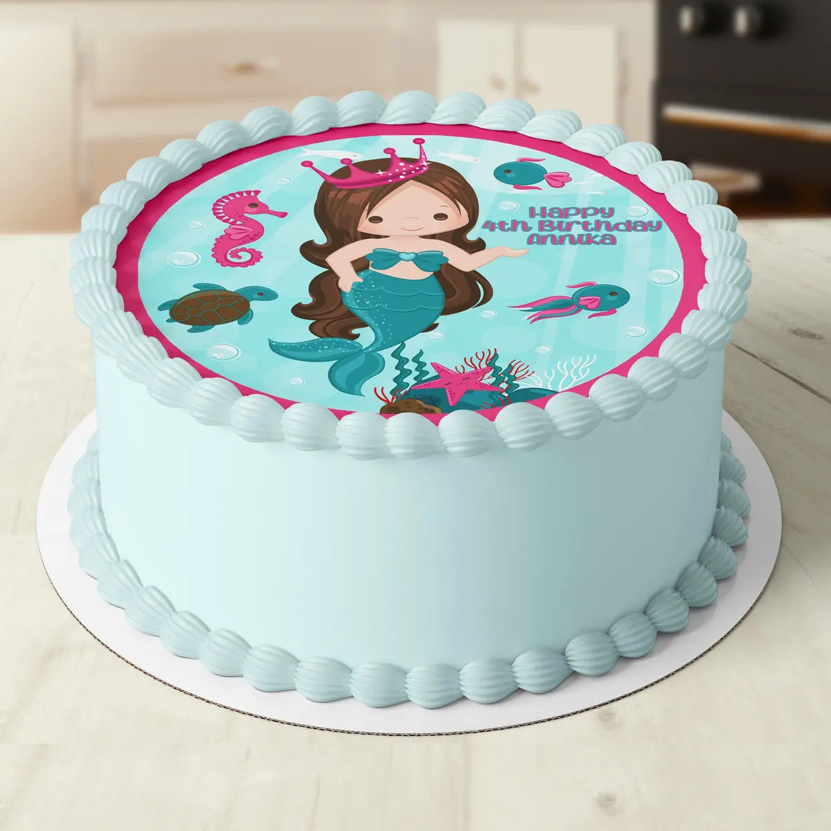 Mermaid Under The Sea Round Edible Icing Cake Topper 1