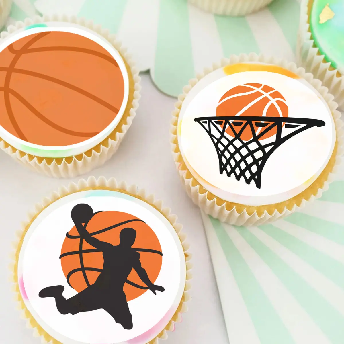 Basketball Sports Pre-Cut Edible Cupcake Or Cookie Toppers 1