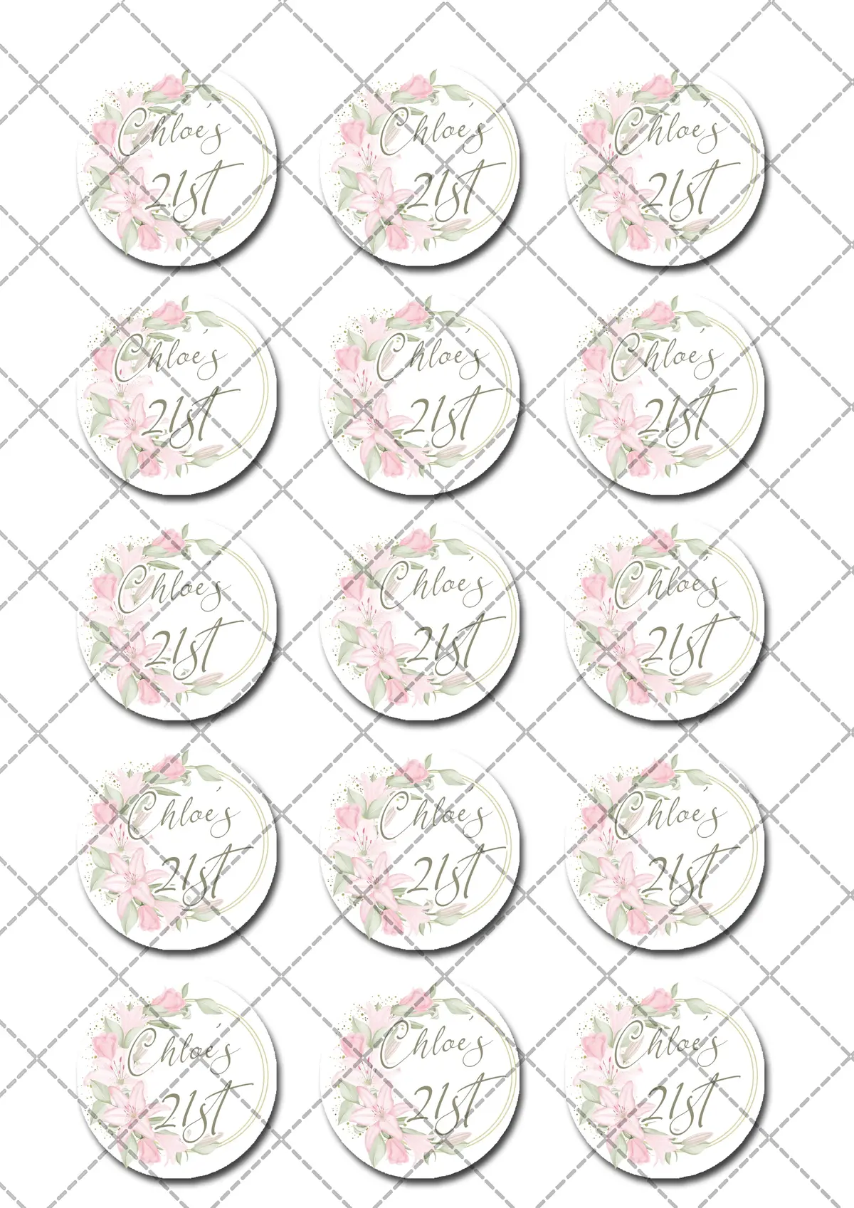 Floral Wreath Birthday Pre-Cut Edible Cupcake Or Cookie Toppers 2