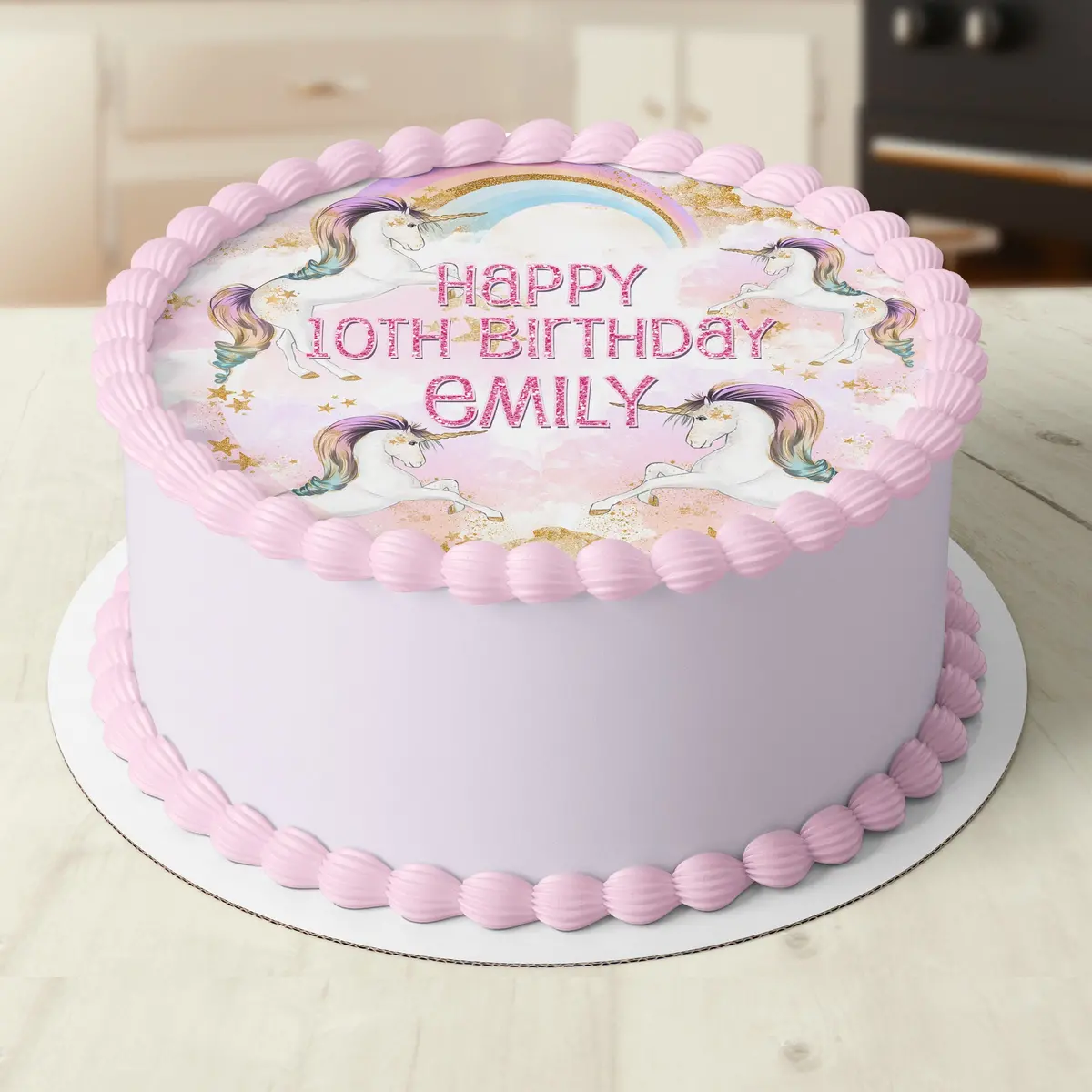 Rainbow Unicorn Horse Pre-Cut Round Edible Cake Topper 1