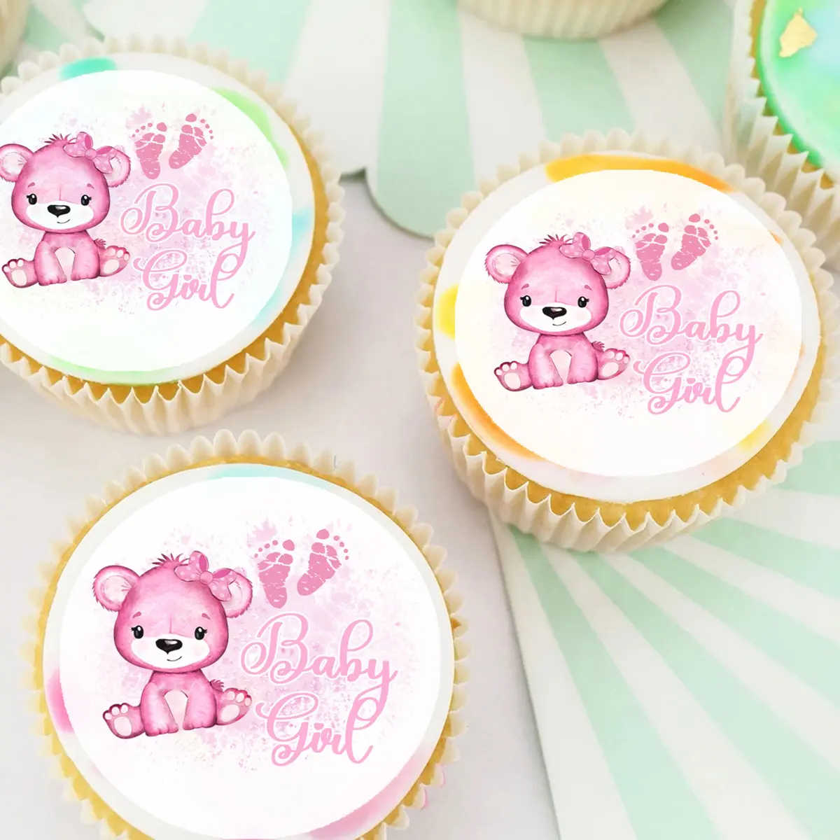 Baby Girl Shower Pre-Cut Edible Cupcake Or Cookie Toppers 1