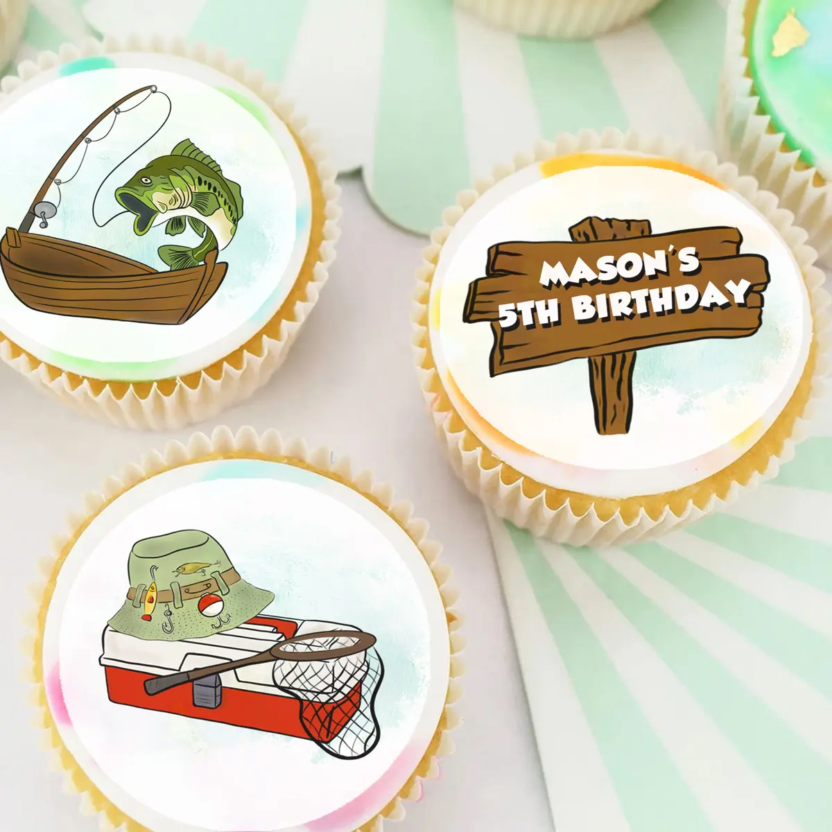 Fishing Pre-Cut Edible Icing Cupcake Or Cookie Toppers 1
