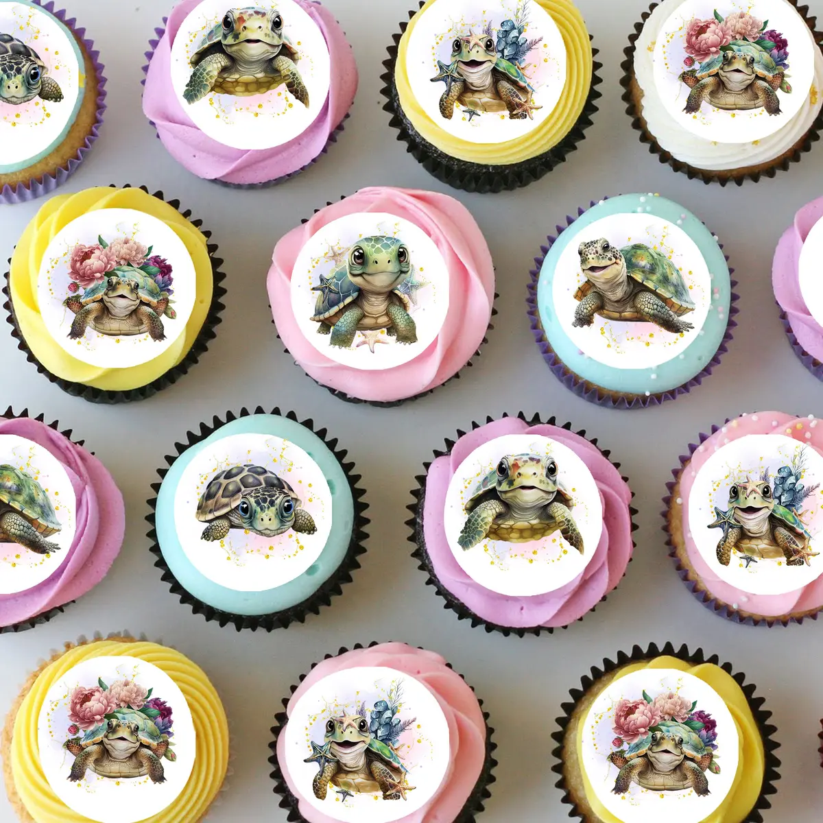 Turtles Under The Sea Pre-Cut Mini Edible Icing Cupcake Or Cookie Toppers 1