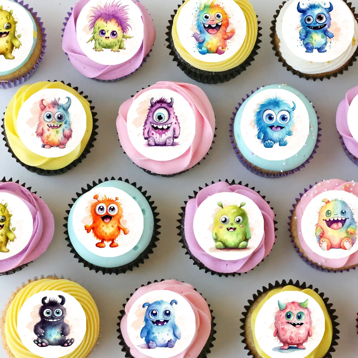 Monsters Pre-Cut Mini Edible Icing Cupcake Or Cookie Toppers 1