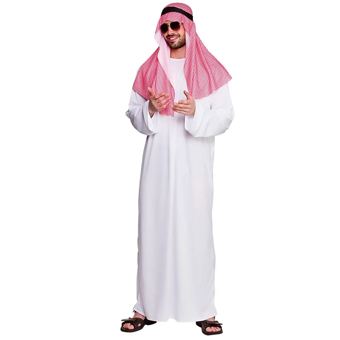 Arab Sheikh Fancy Dress Costume White Robe Red Scarf Mens 1