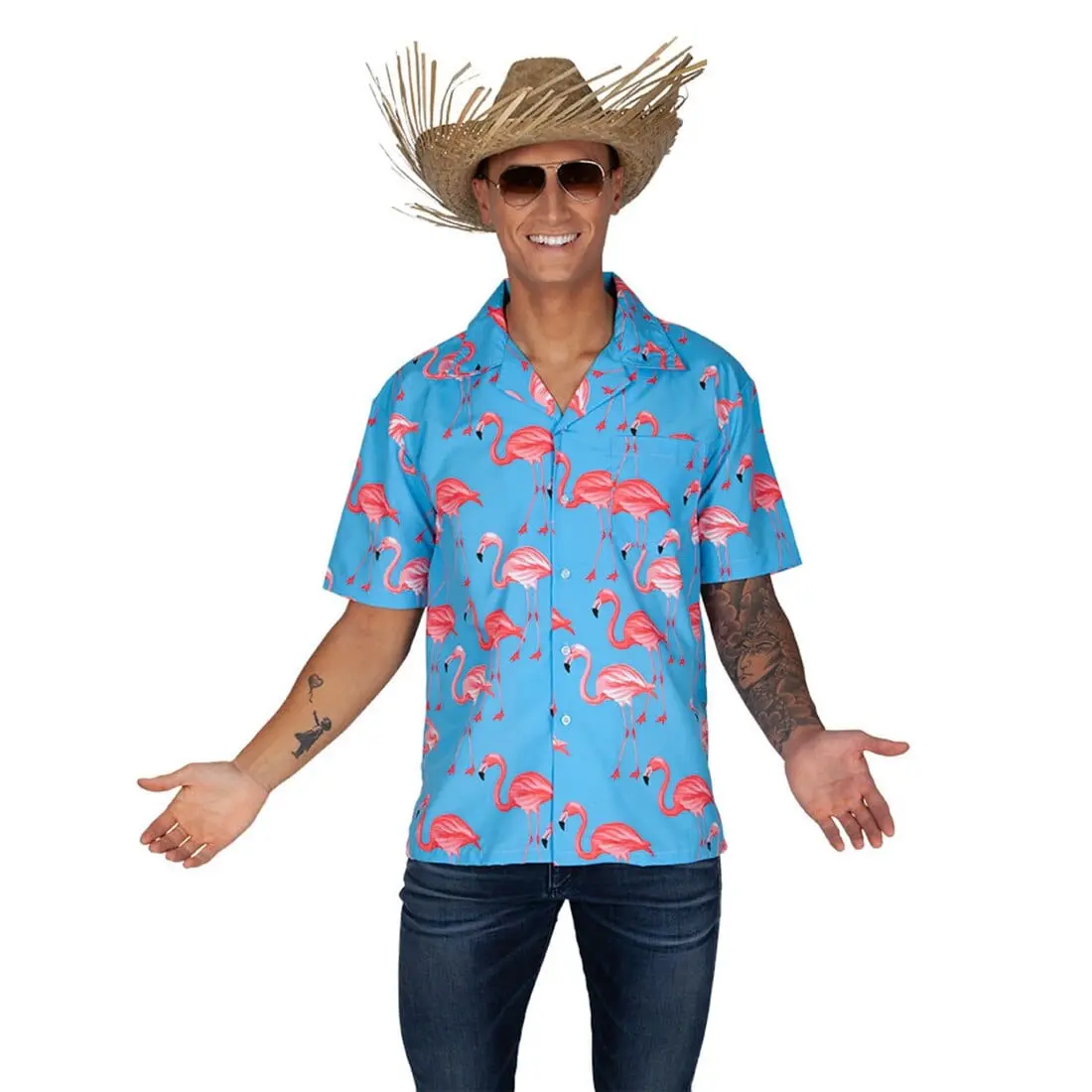 Hawaii Shirt Pink Flamingo Summer Beach Stag Party Fancy Dress 1