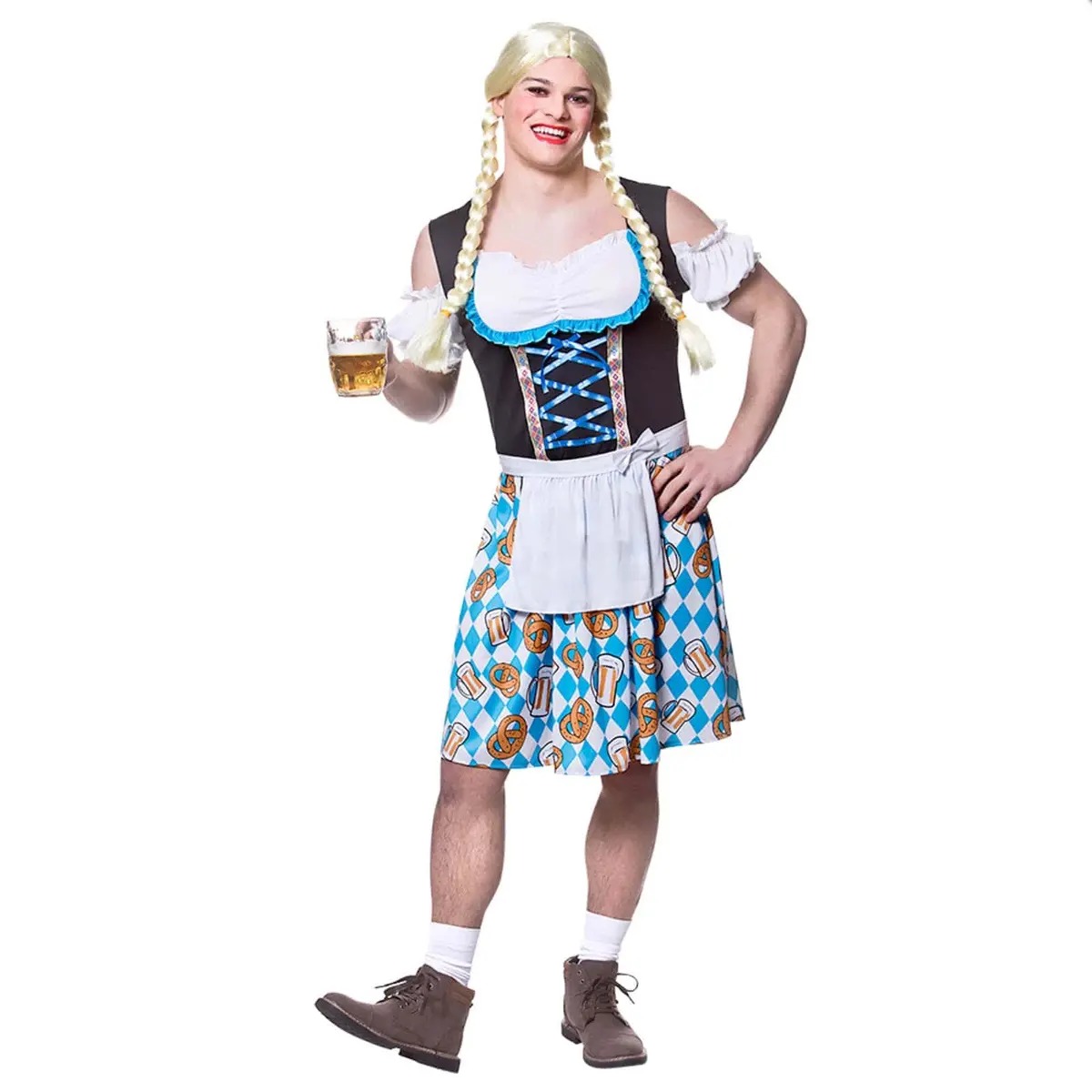 Mens Funny Bavarian Beer Girl Costume Dress Apron Stag Night 1