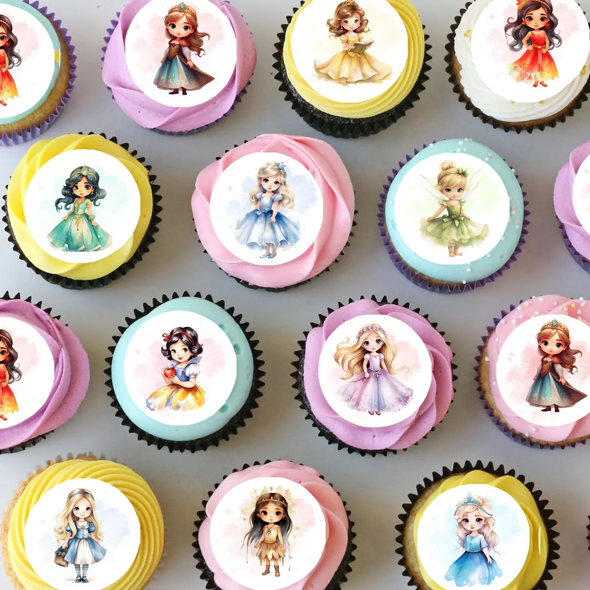 Disney Princess Inspired Princesses Pre-Cut Mini Edible Icing Cupcake Or Cookie Toppers 1