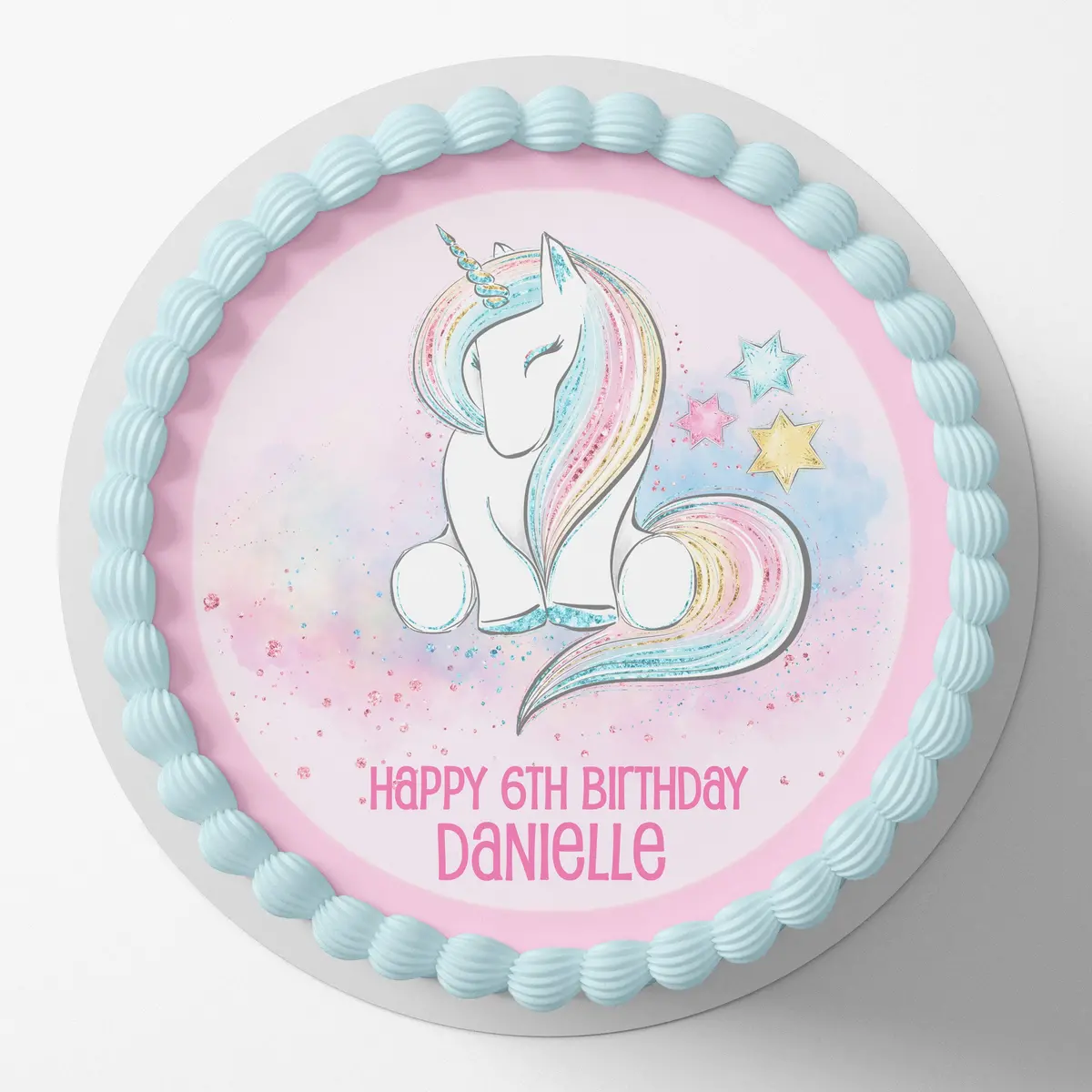 Rainbow Unicorn Pre-Cut Round Edible Cake Topper 1