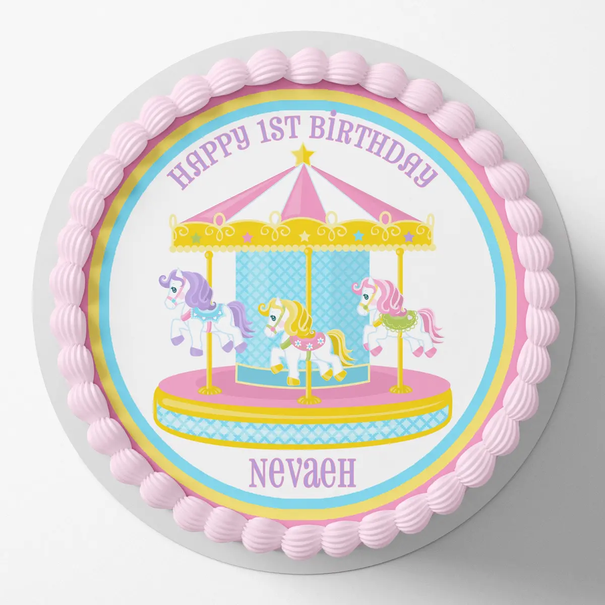 Horse Carousel Pre-Cut Round Edible Cake Topper 1