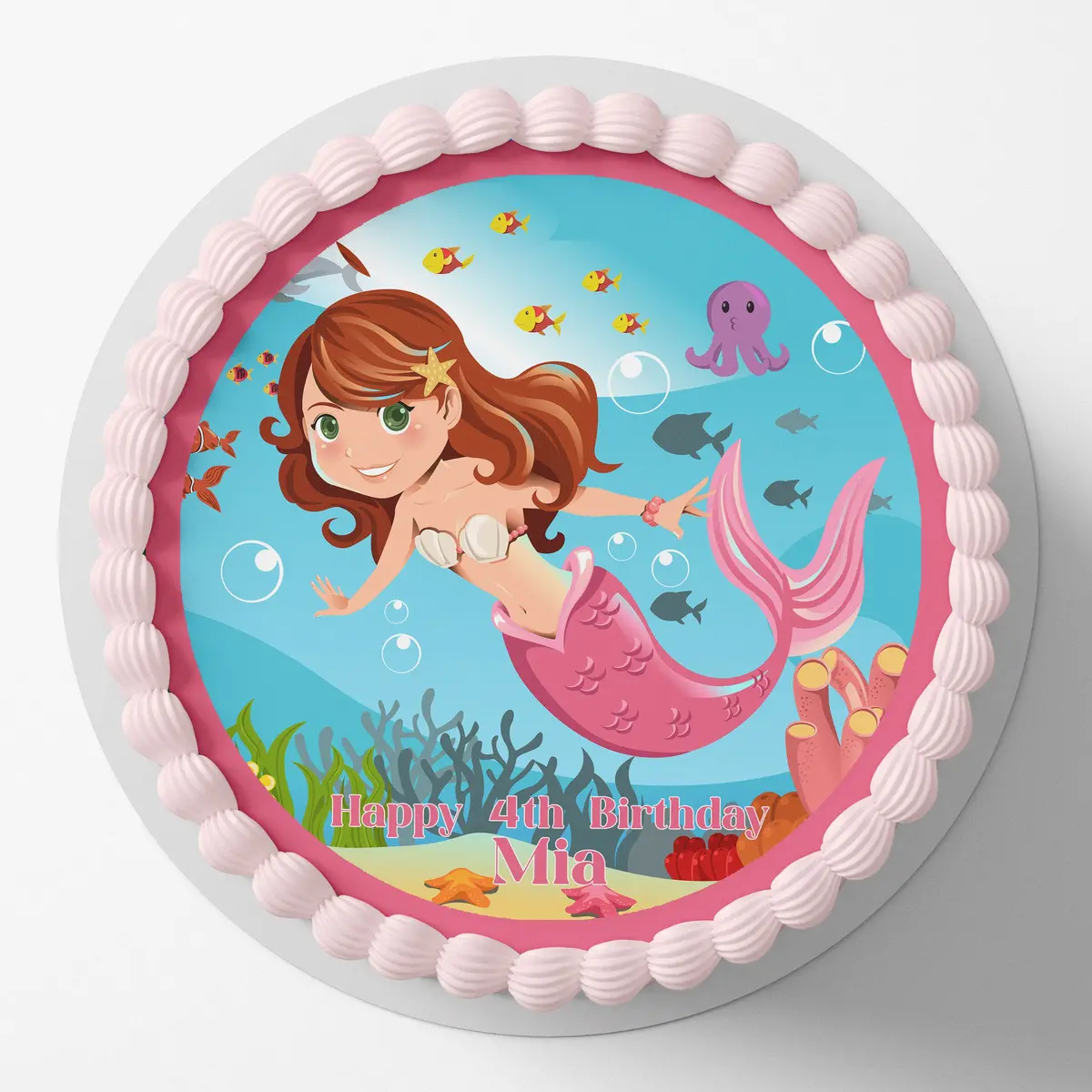 Mermaid Under The Sea Round Edible Cake Topper 1