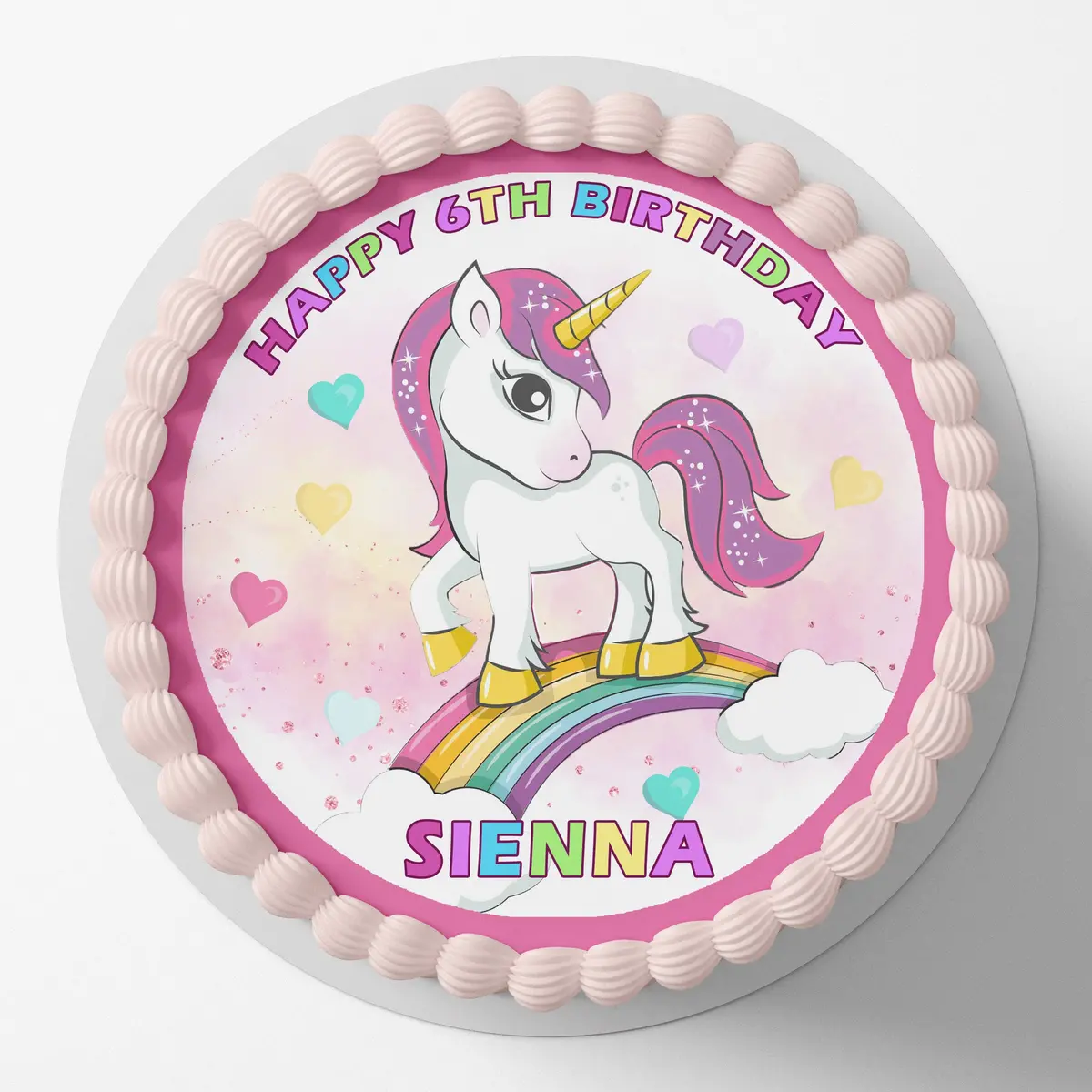 Rainbow Unicorn Horse Round Edible Cake Topper 1