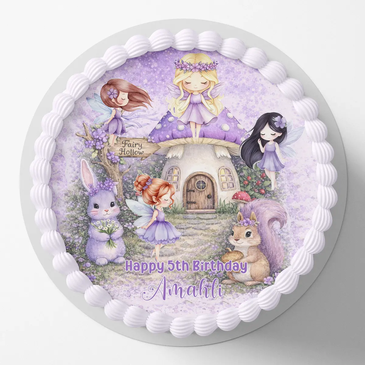 Purple Fairies Pre-Cut Round Edible Cake Topper 1