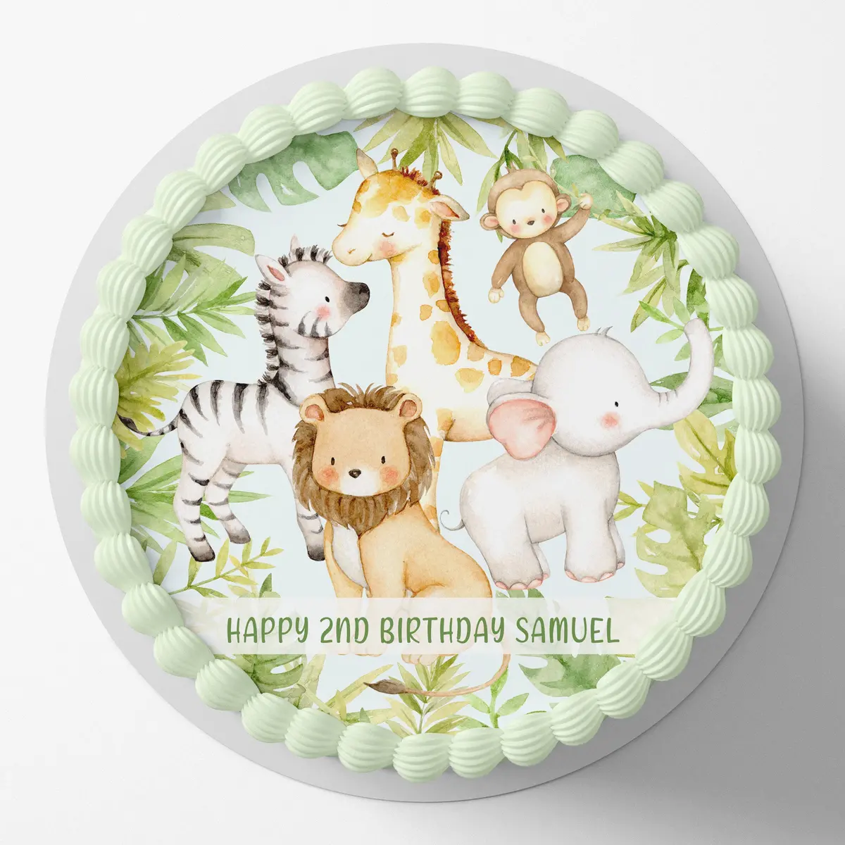Jungle Animal Safari Pre-Cut Round Edible Cake Topper 1