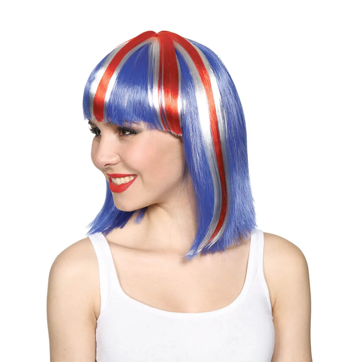 Adults Gb Short Wig With Fringe Union Jack Team Royal Fancy Dress 1