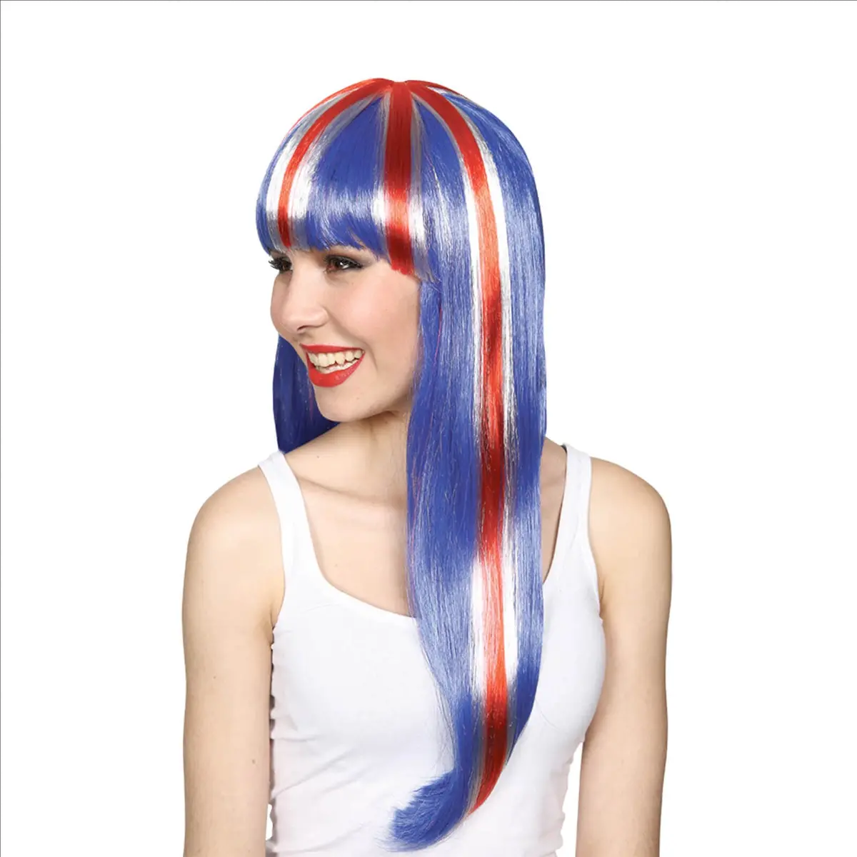 Adults Gb Long Wig With Fringe Union Jack Team Royal Fancy Dress 1