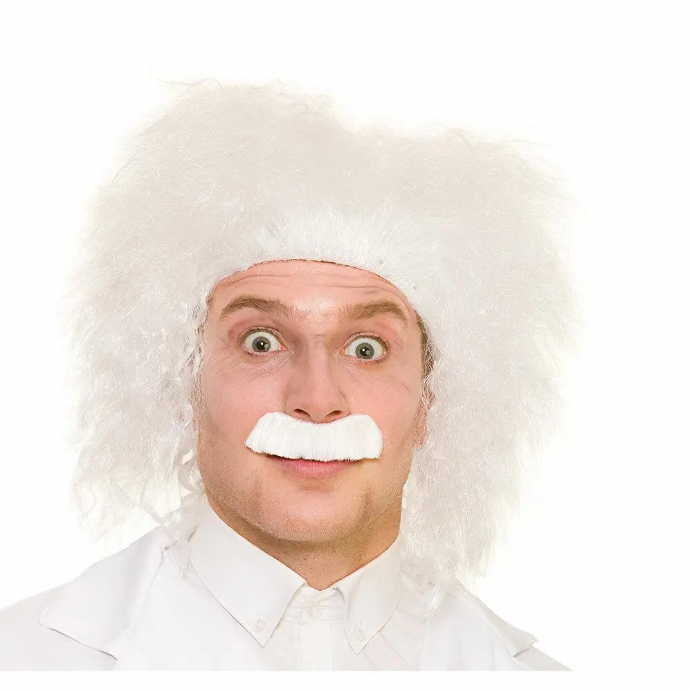 Crazy Scientist White Wig Moustache Tash Fancy Dress Party 1