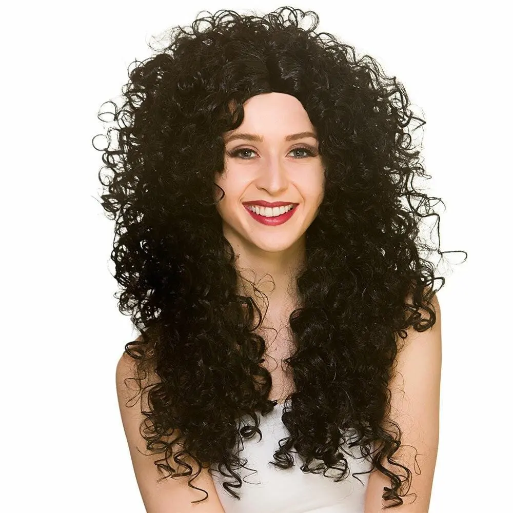 Long Curly Wig Fancy Dress 80S Hair Halloween Boogie Disco 1