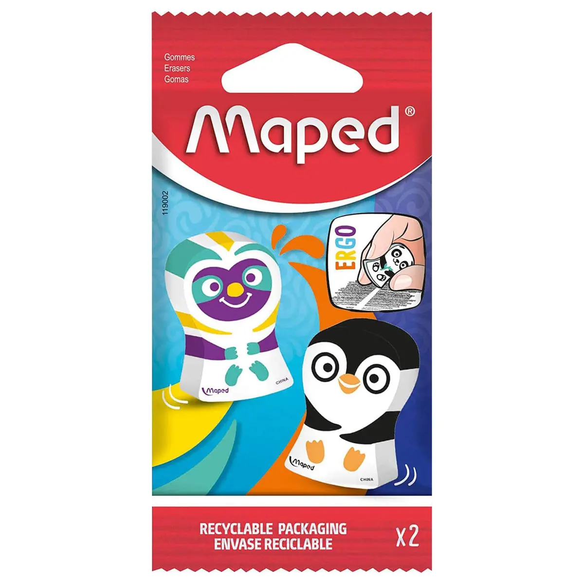 Pack Of 2 Maped Ergo Fun Animal Erasers Novelty School Play 1