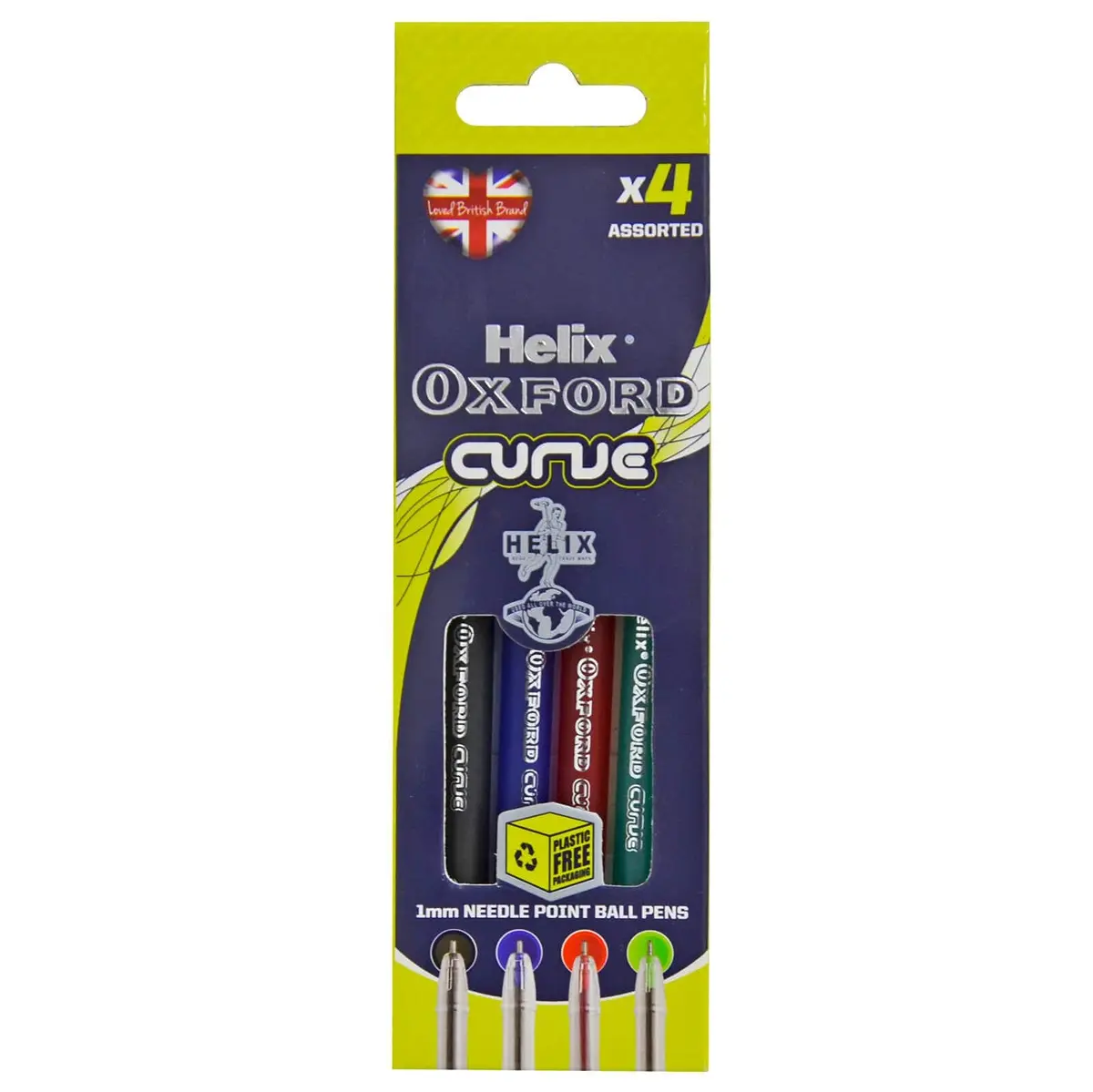 Pack Of 4 Colour Ball Pens Helix Oxford Curve 1Mm Needle Point 1