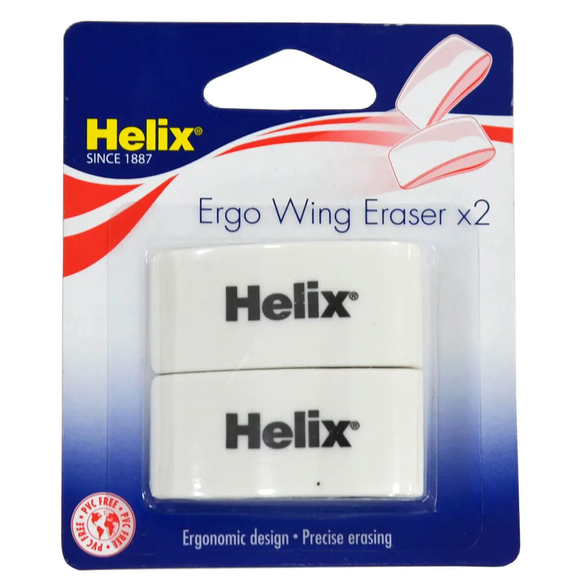 Pack Of 2 Helix Ergo Wing Eraser White Comfortable Precise 1