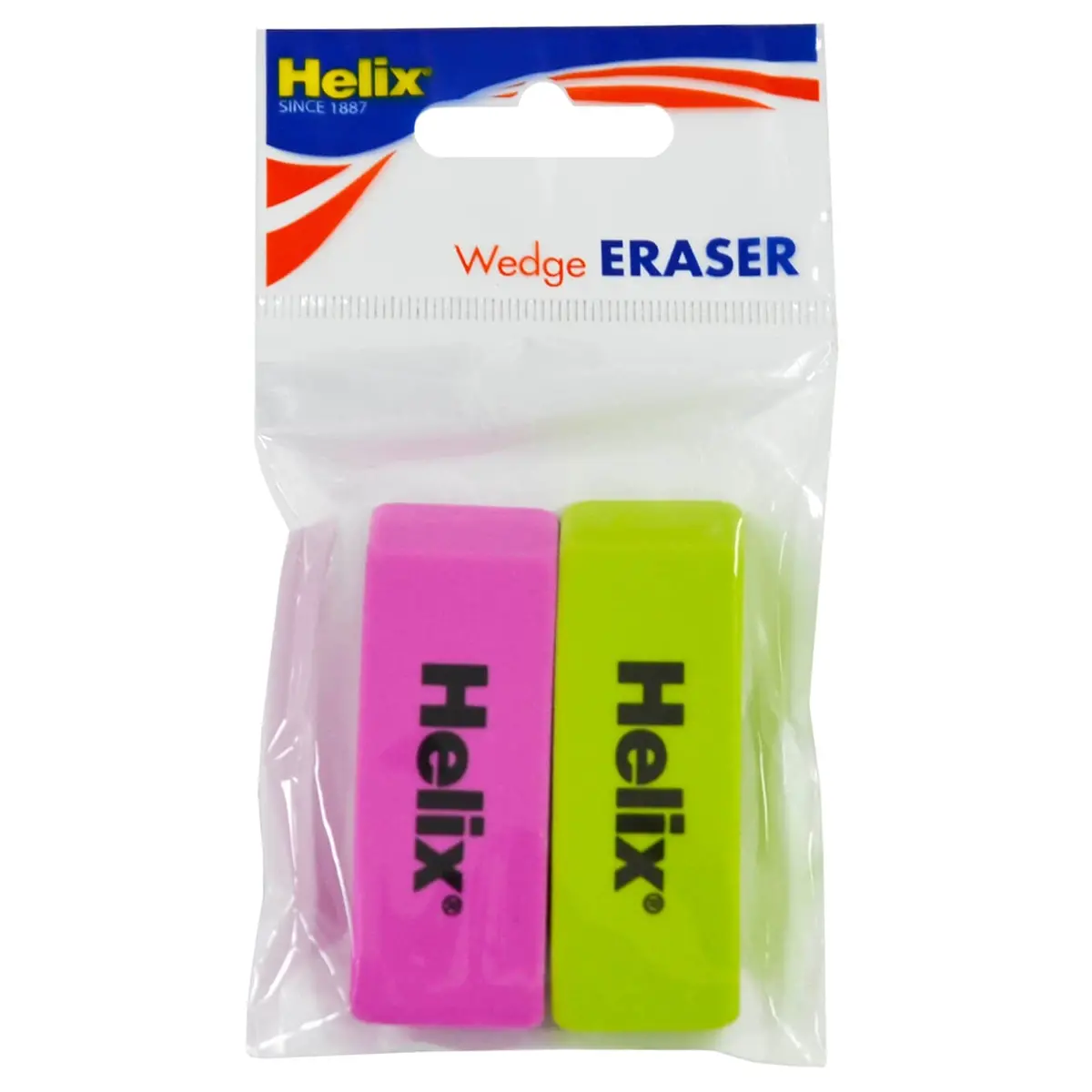 Pack Of 2 Helix Wedge Eraser Neon Green Pink Office School 1