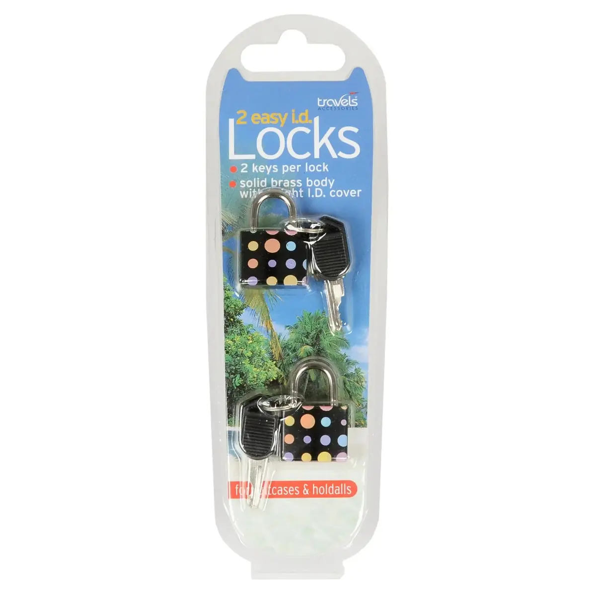 Pack Of 2 Easy Id Travel Padlocks Solid Brass Bright Cover 2 Keys 1