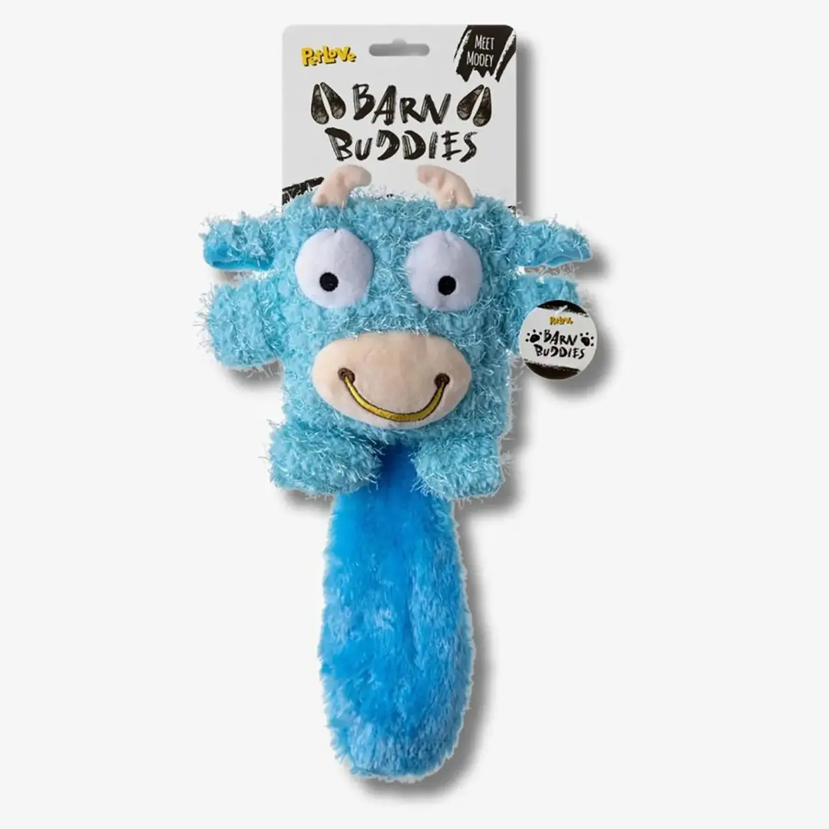 Meet Mooey Barn Buddies Dog Toy Squeaker Crinkle Tail Blue 36Cm 1