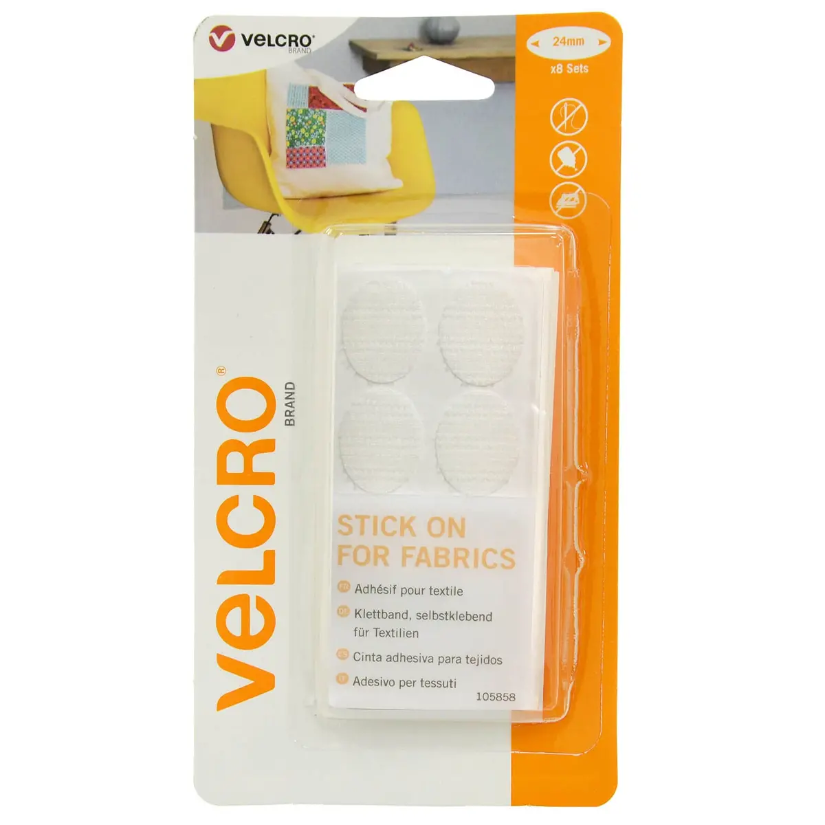 Velcro® Stick On For Fabrics 24Mm Ovals 8 Sets Washable 1