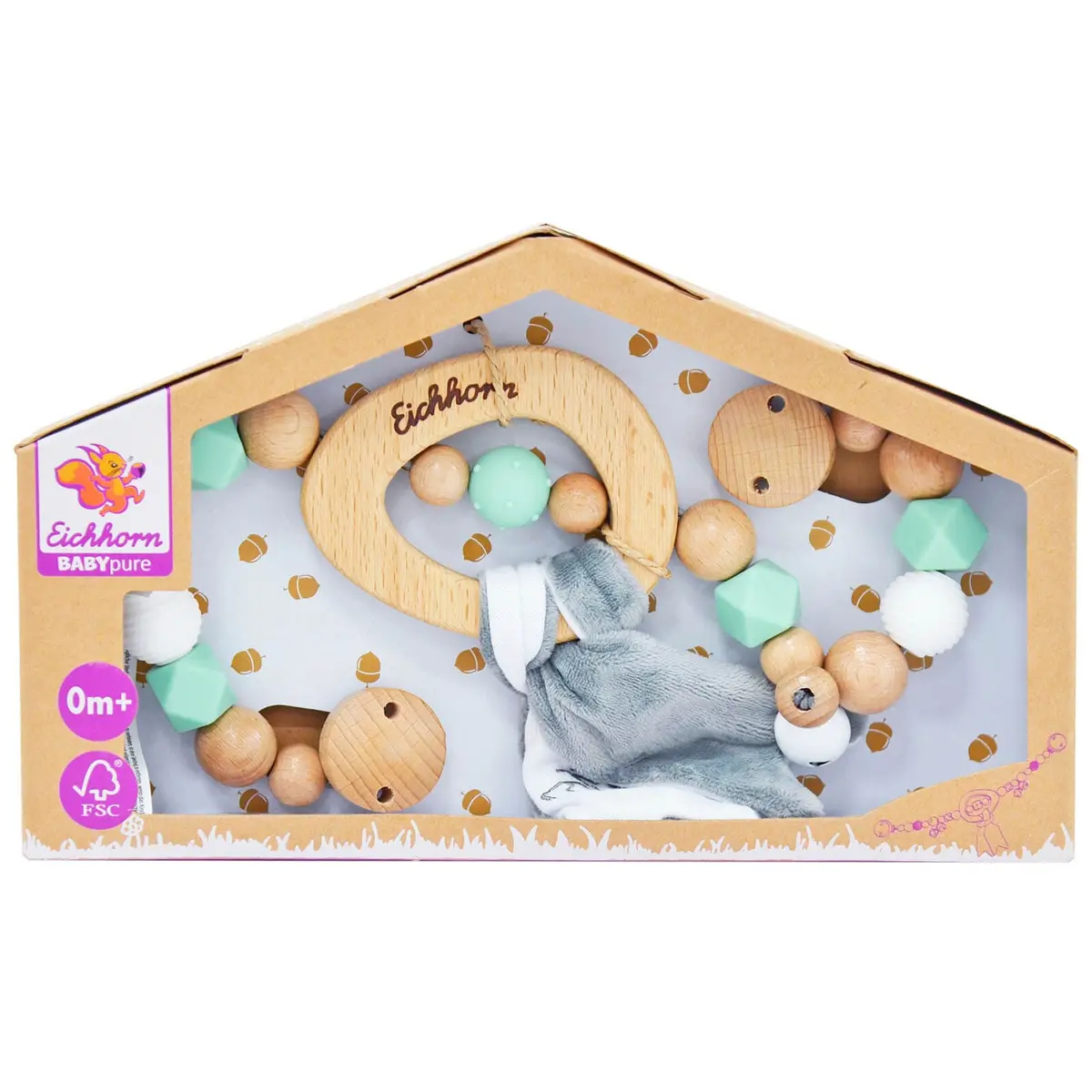 Eichhorn Baby Pure Pram Chain Clip On Beads Bells Wooden Toy 1