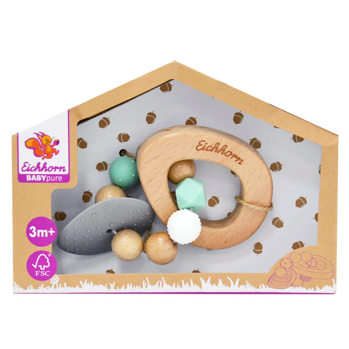 Eichhorn Baby Pure Teething Ring Wooden Beads Textured 1