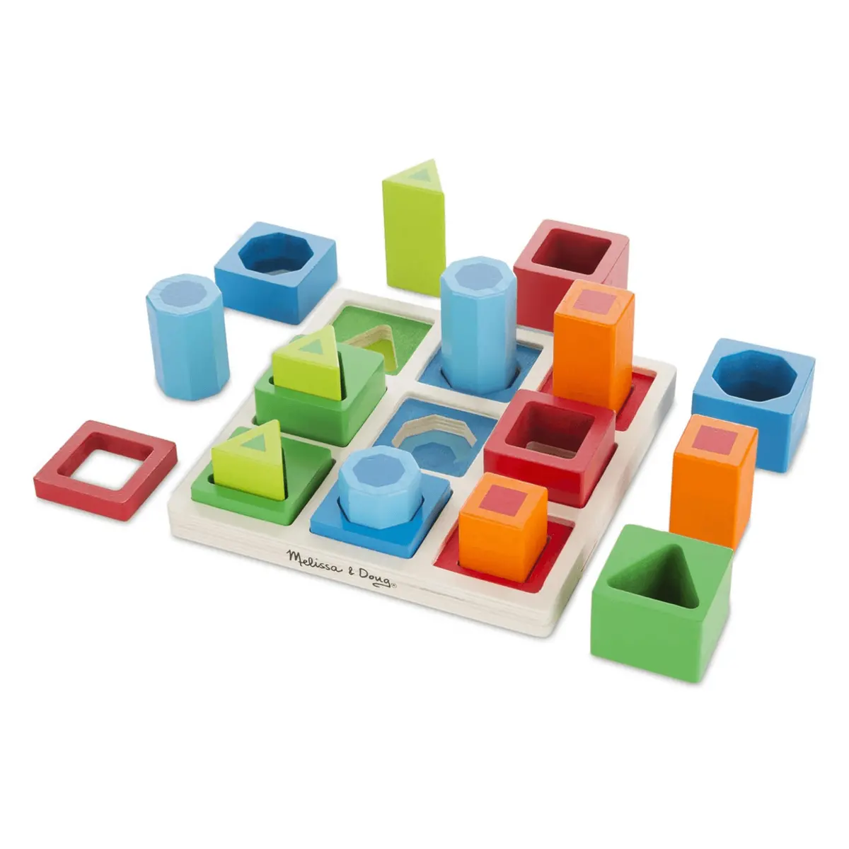 Melissa & Doug Wooden Sequence Shape Sorting Set 18 Colour Blocks 1