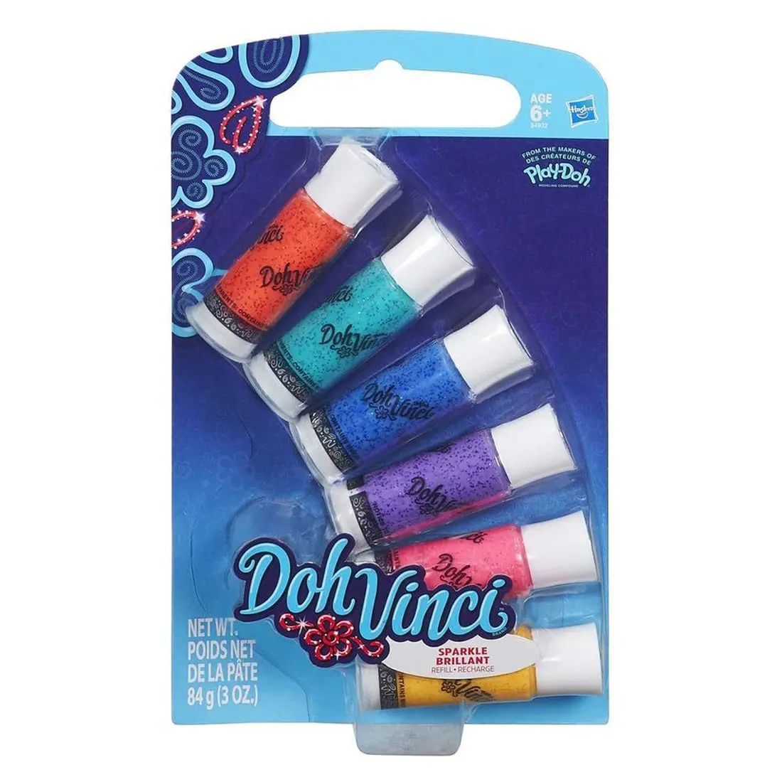 Pack Of 6 Doh Vinci Deco Pop Glitter Colour Refills 1