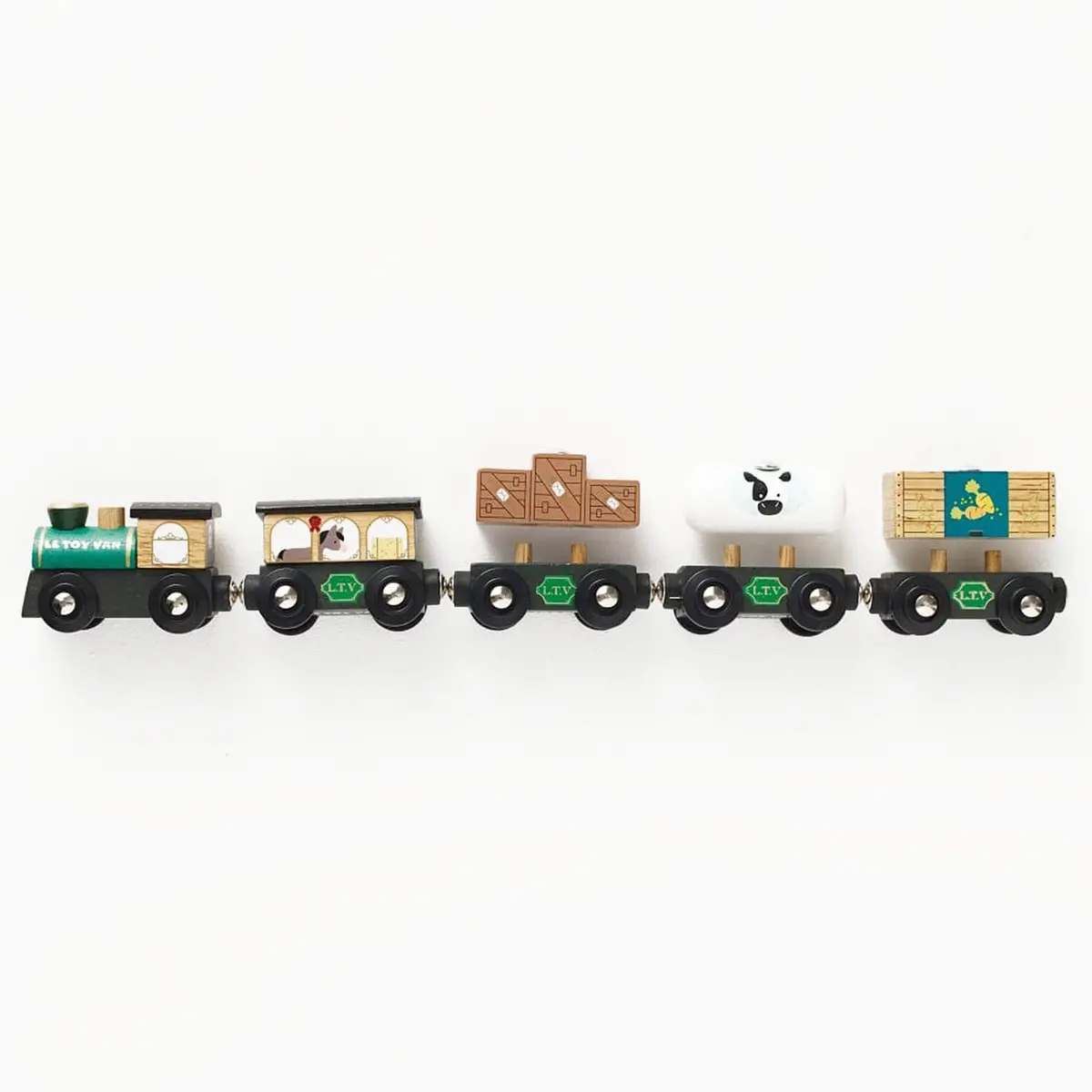 Le Toy Van Green Wooden Train Set Farmyard Animal Theme 5 Pieces 1