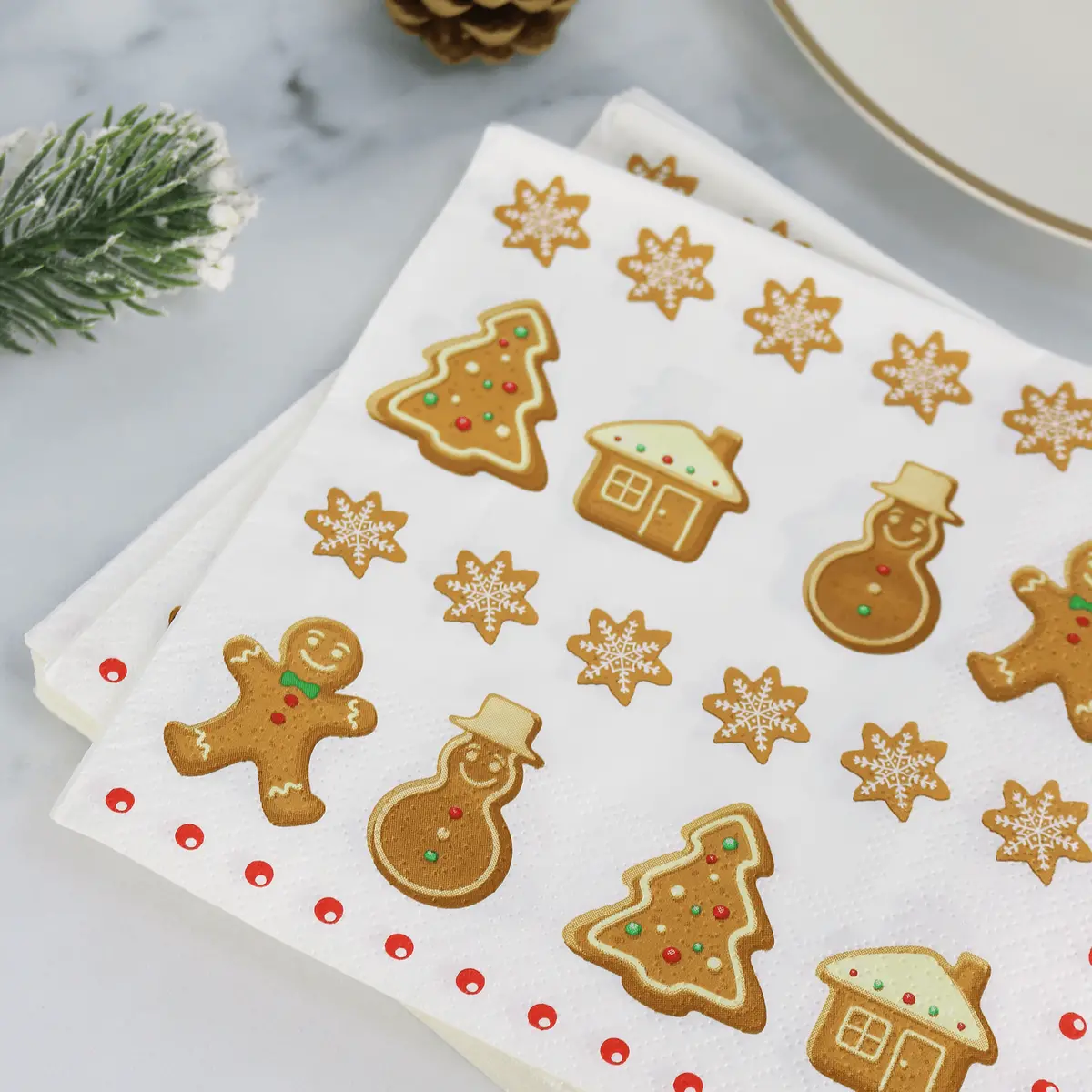 Pack Of 20 White Gingerbread Christmas Paper Table Napkins 1