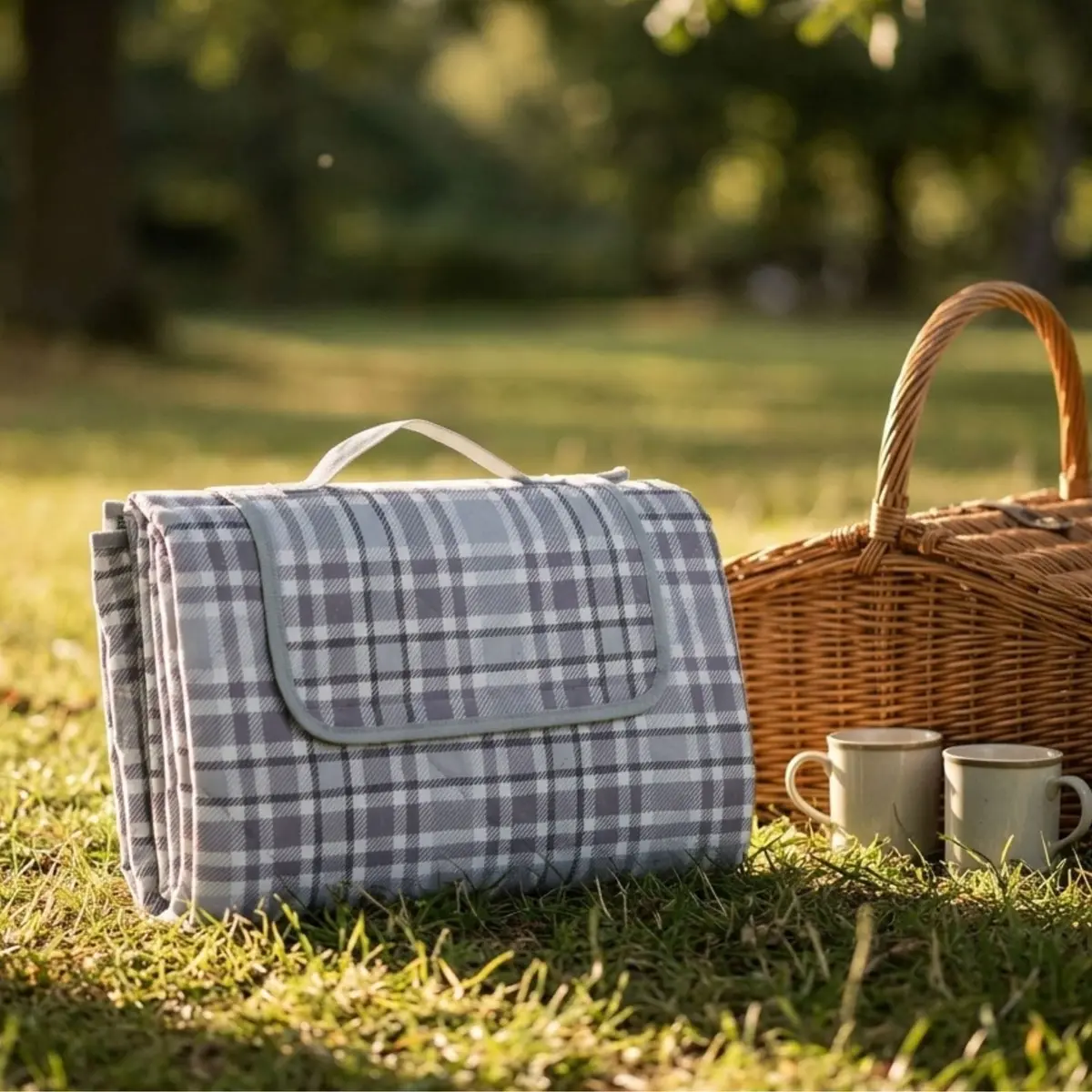 Picnic Blanket Rug Waterproof Backing Carry Handle 3 Sizes 1