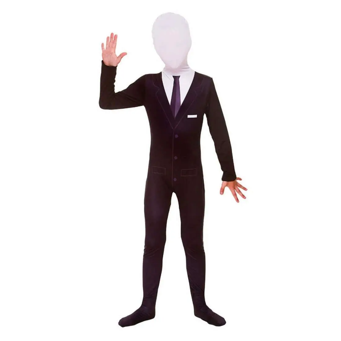 Childs Slenderman Skinz Black Body Suit Fancy Dress Costume 1