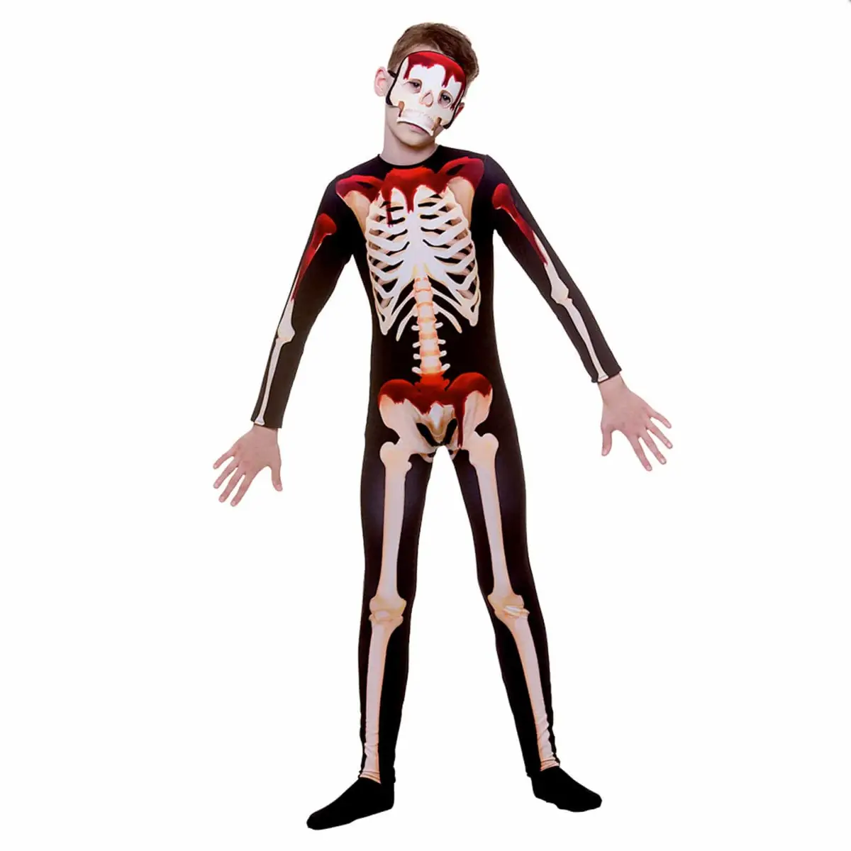 Boys Blood Dripping Skeleton Costume Jumpsuit Mask Halloween 1