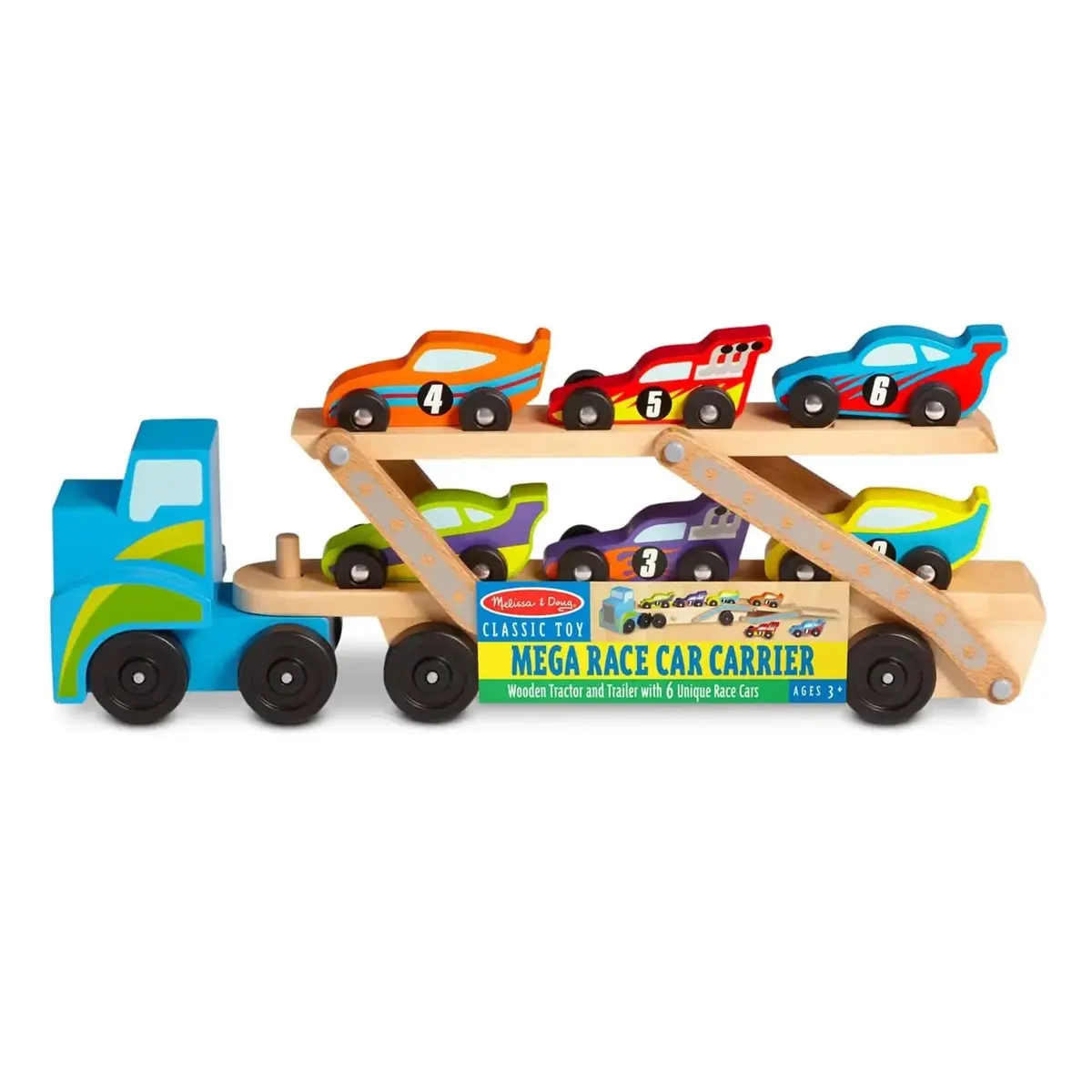 Melissa & Doug Large Race-Car Carrier Wooden Transporter Truck 6 Cars 1