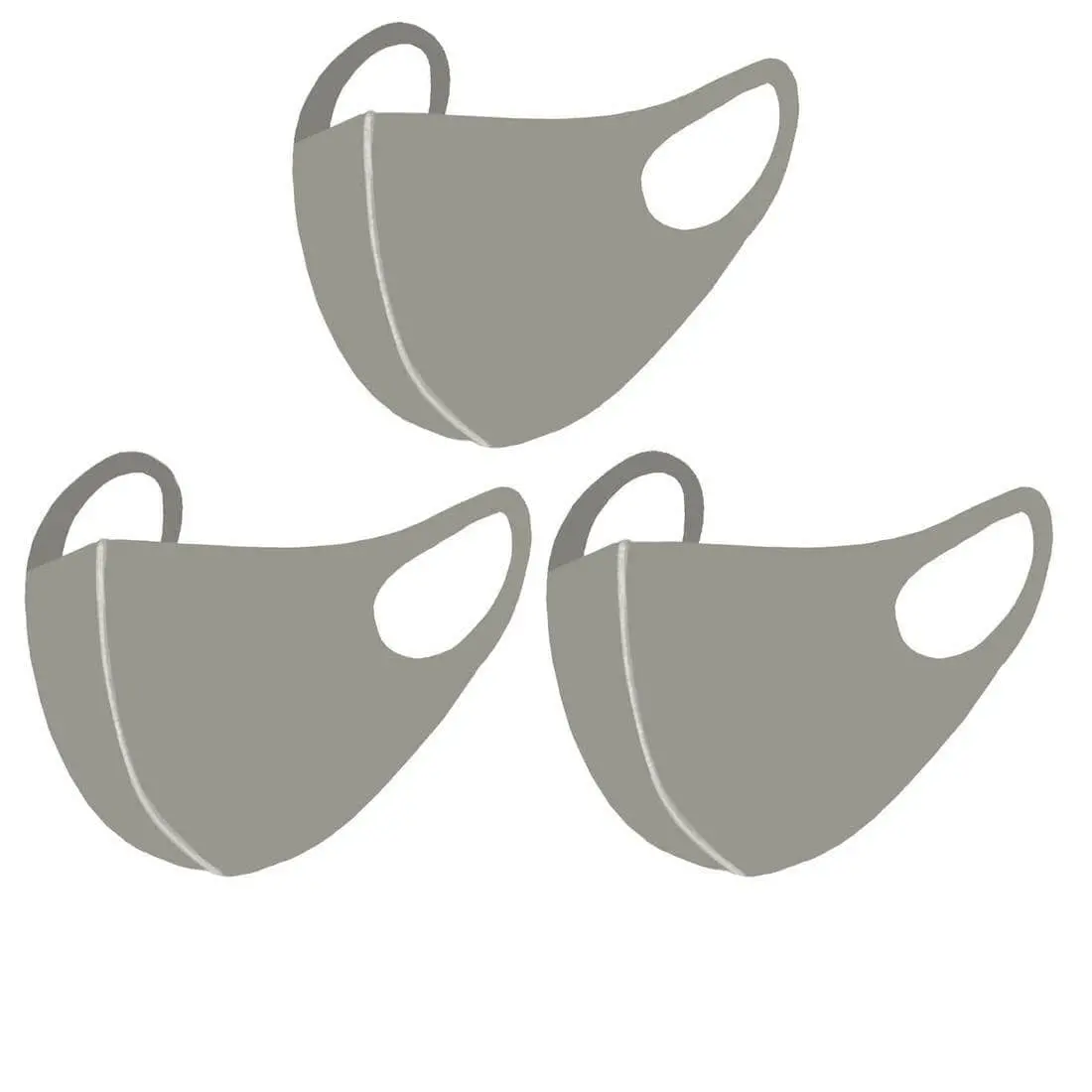 Pack Of 3 Adult Washable Face Mask Stretch Fabric Grey 1