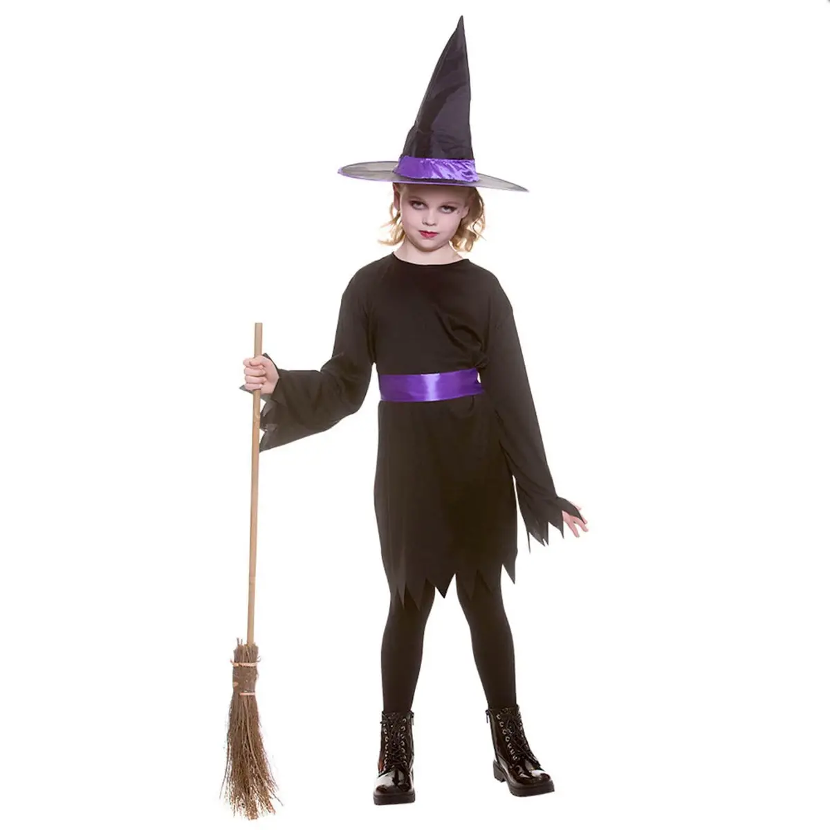 Girls Midnight Witch Costume Dress Hat Purple Belt Halloween 1