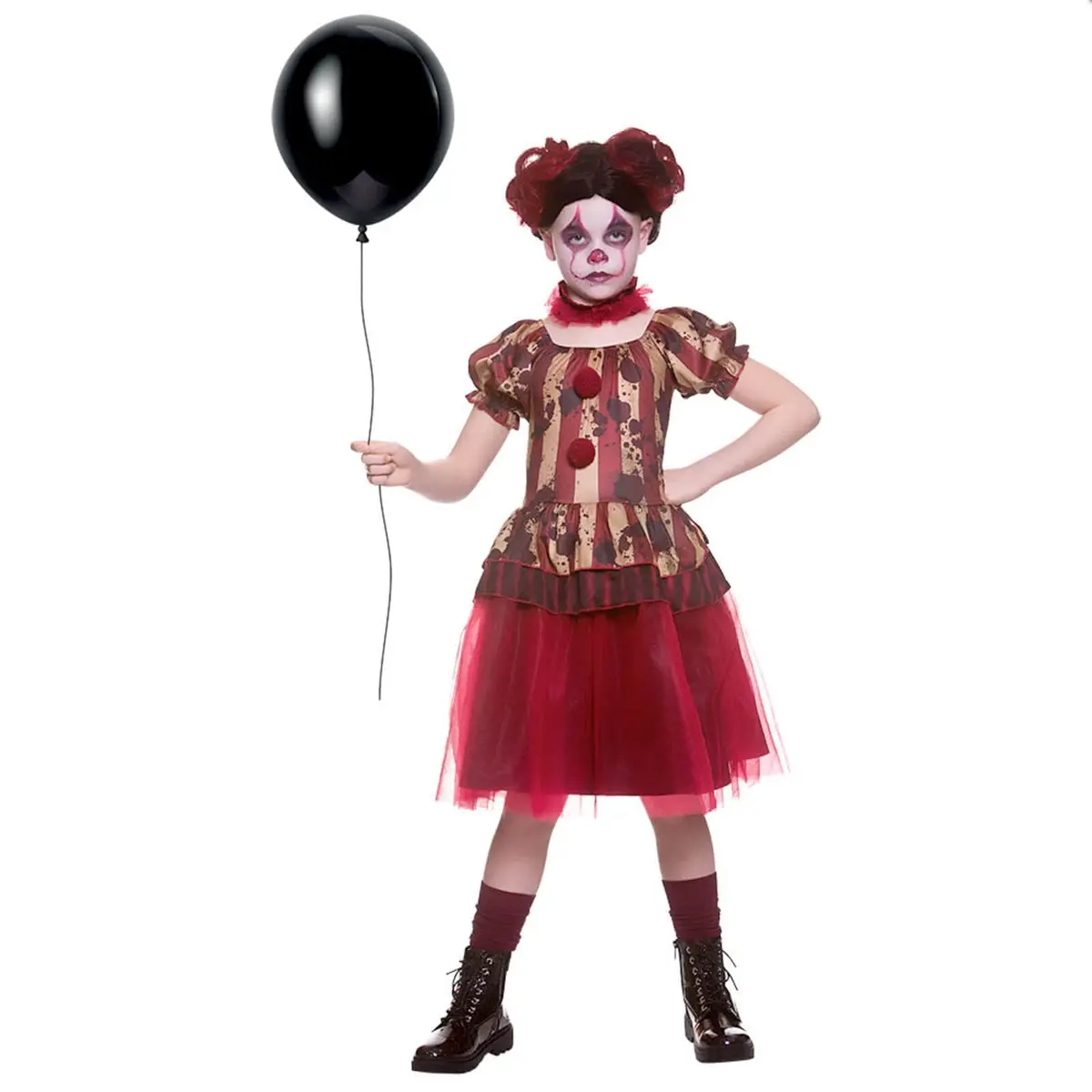 Girls Vintage Circus Clown Costume Dress Collar Red Black 1
