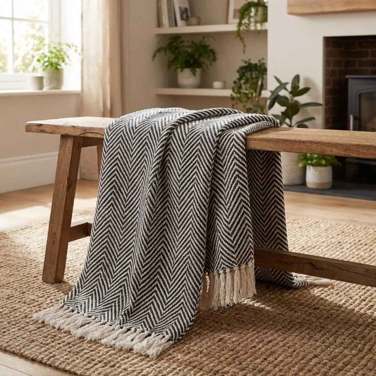 Large Throw Blanket Cover Monochrome Recycled Mixed Fibres 200Cm 1