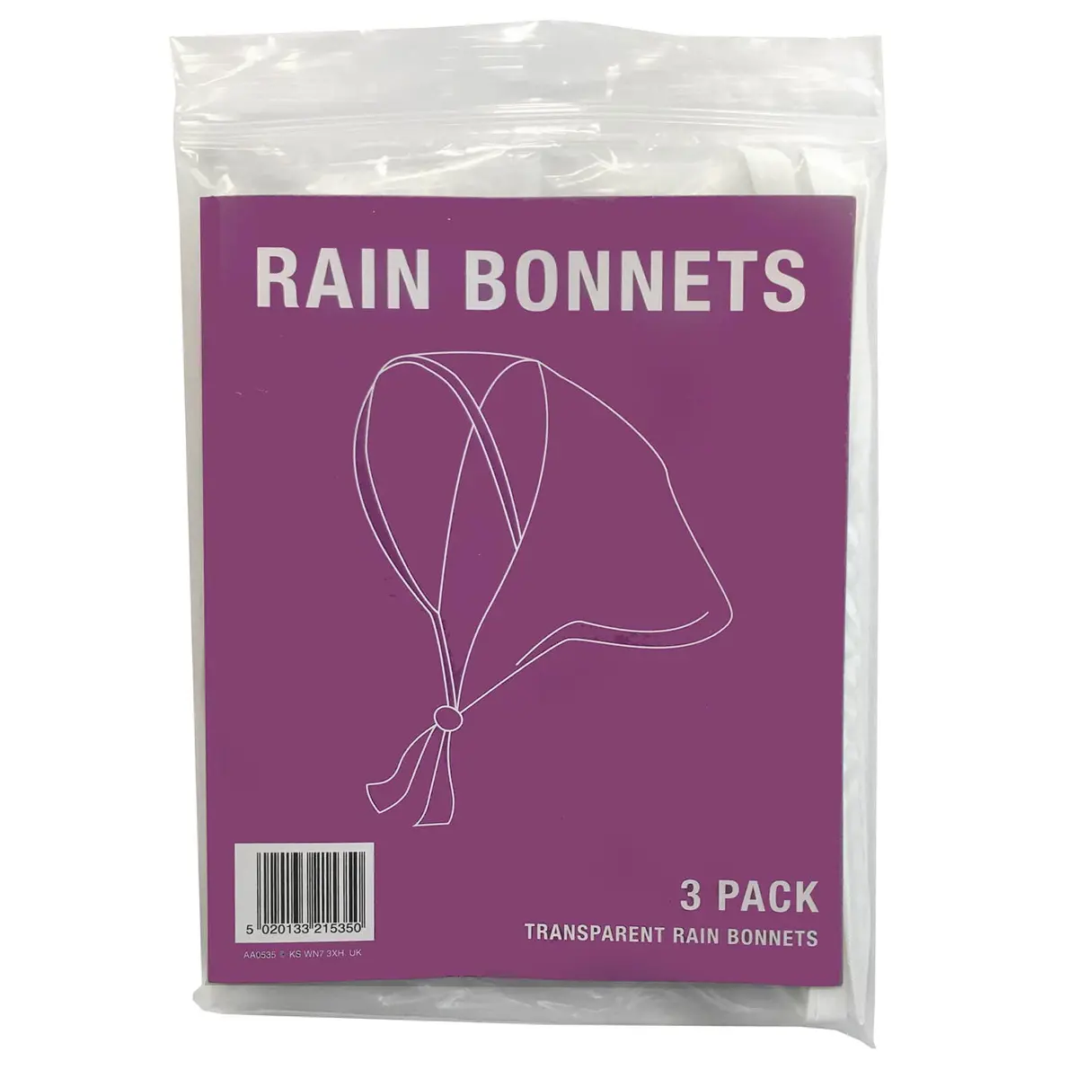 Pack Of 3 Rain Bonnets Transparent Plastic White Trim Head Cover 1