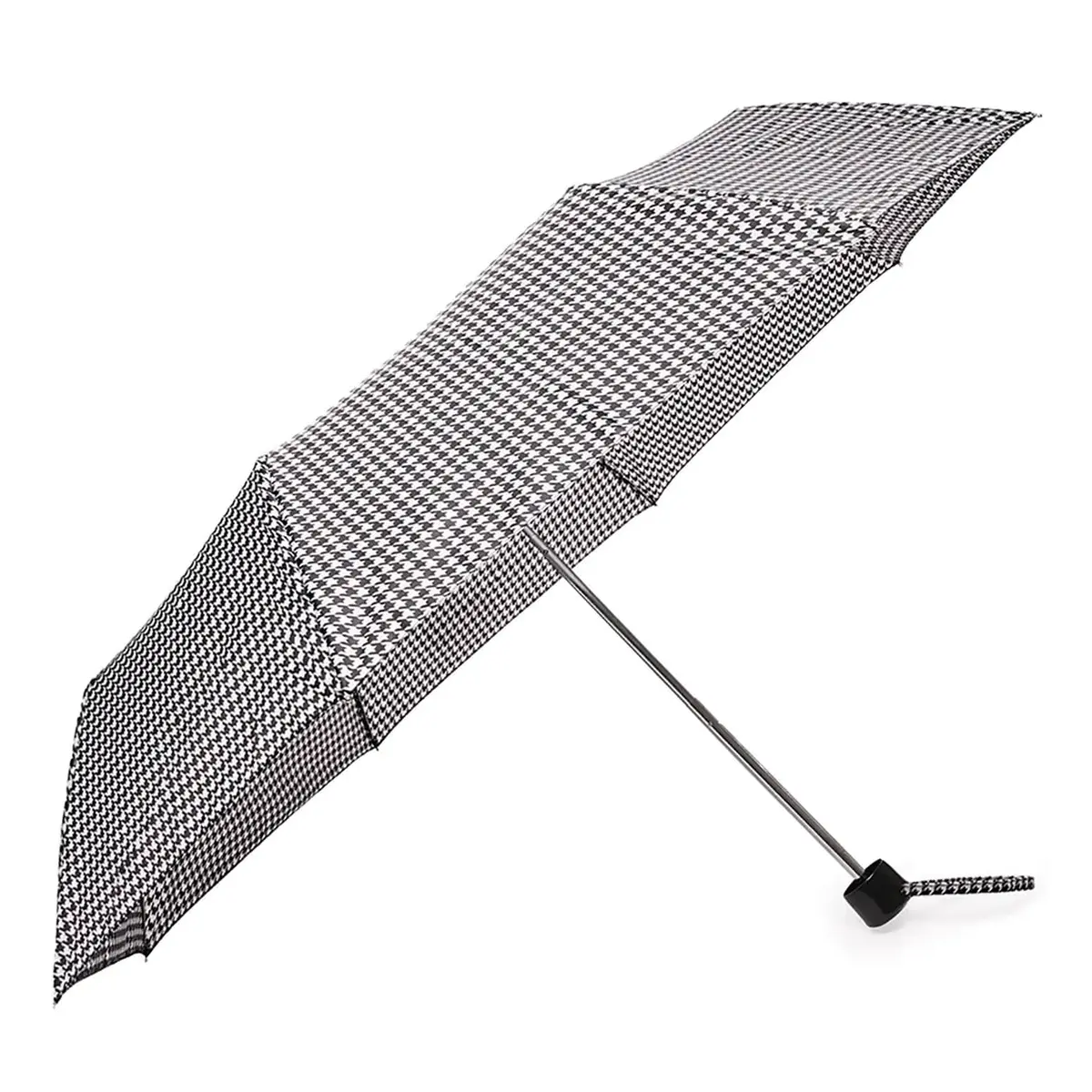 Ladies Dogtooth Supermini Umbrella Manual Brolly Black White 1